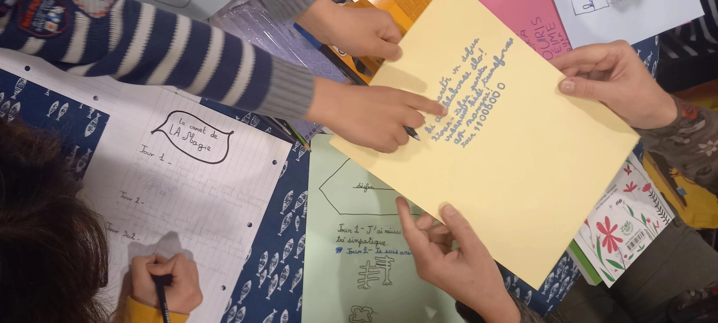 collaboration en atelier d'écriture enfant