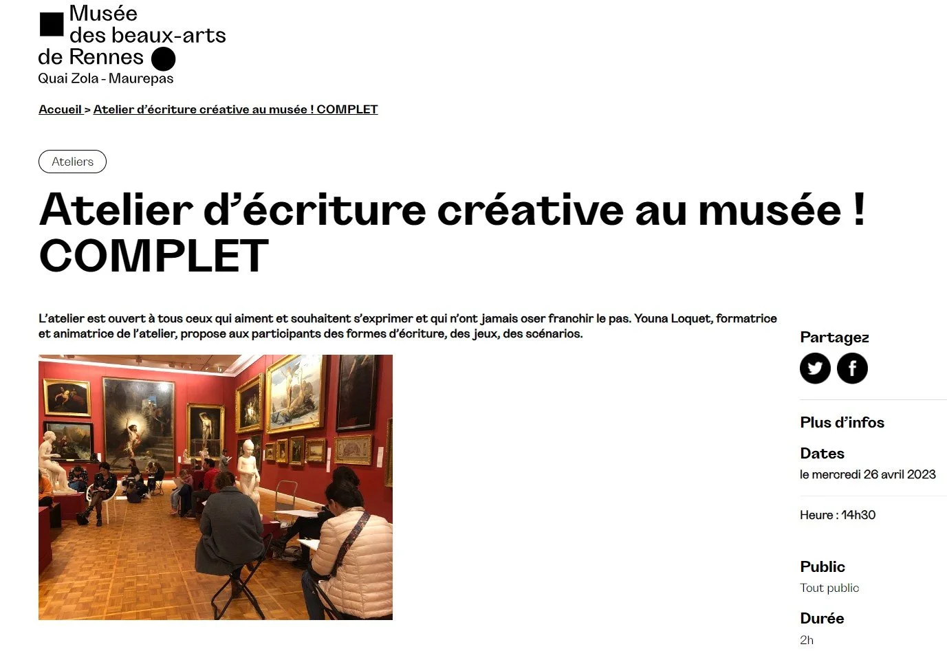  Atelier d'écriture Fantaisie au musée des Beaux Arts de Rennes