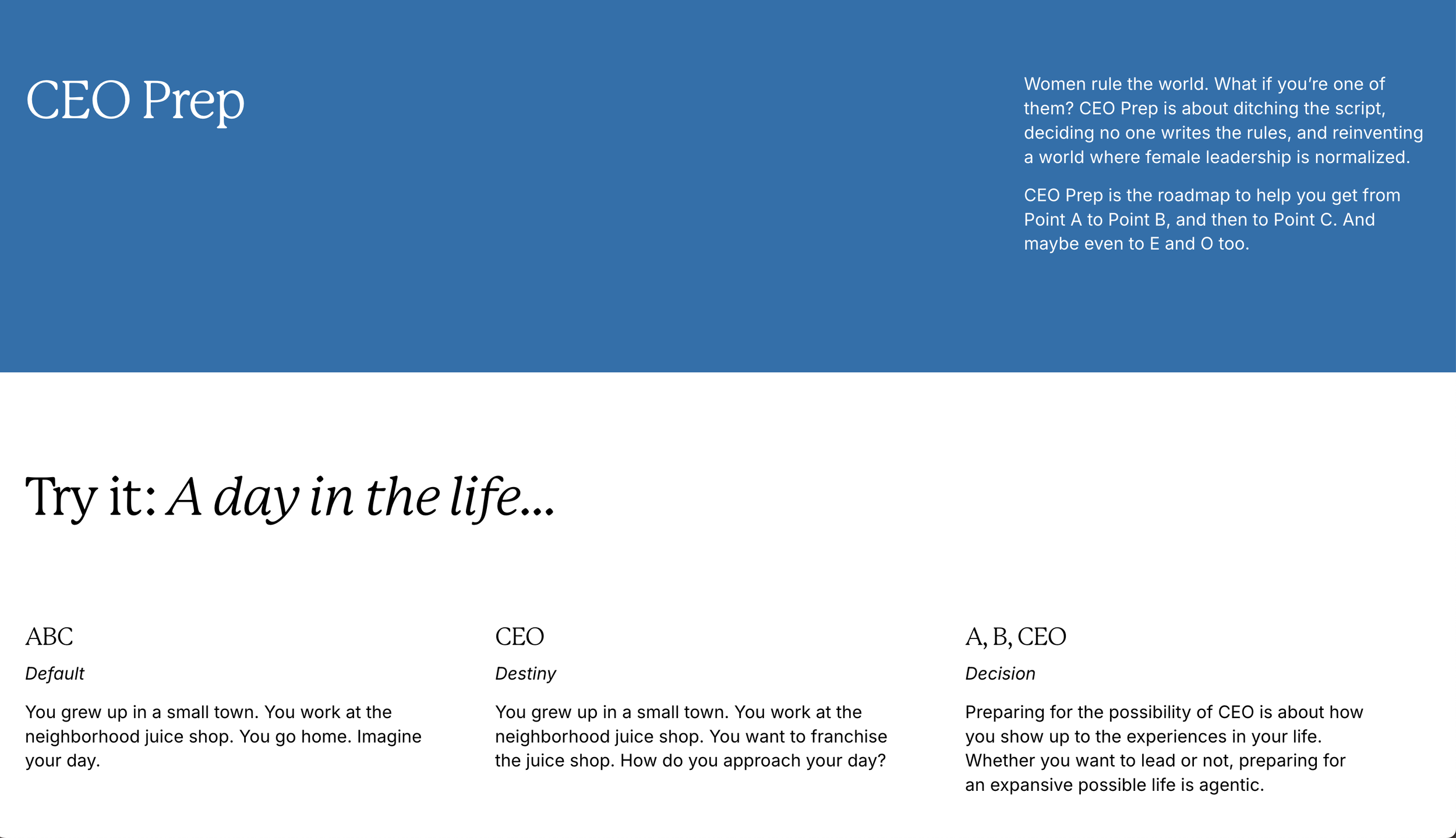 To show how the mission of preparing for possibility can radically transform how we greet a day, I wrote a short, easy-to-grasp example that readers could see themselves in.