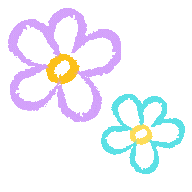 A yellow ring and a blue flower with a yellow center on a purple background.