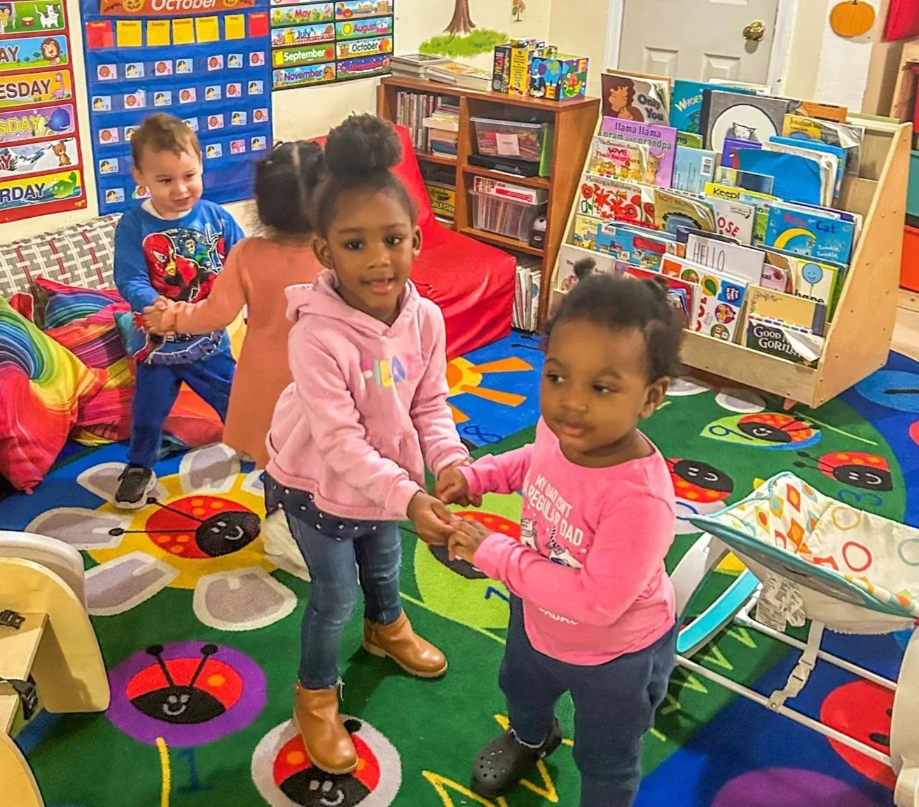 Toddlers participating in music and movement activities at daycare