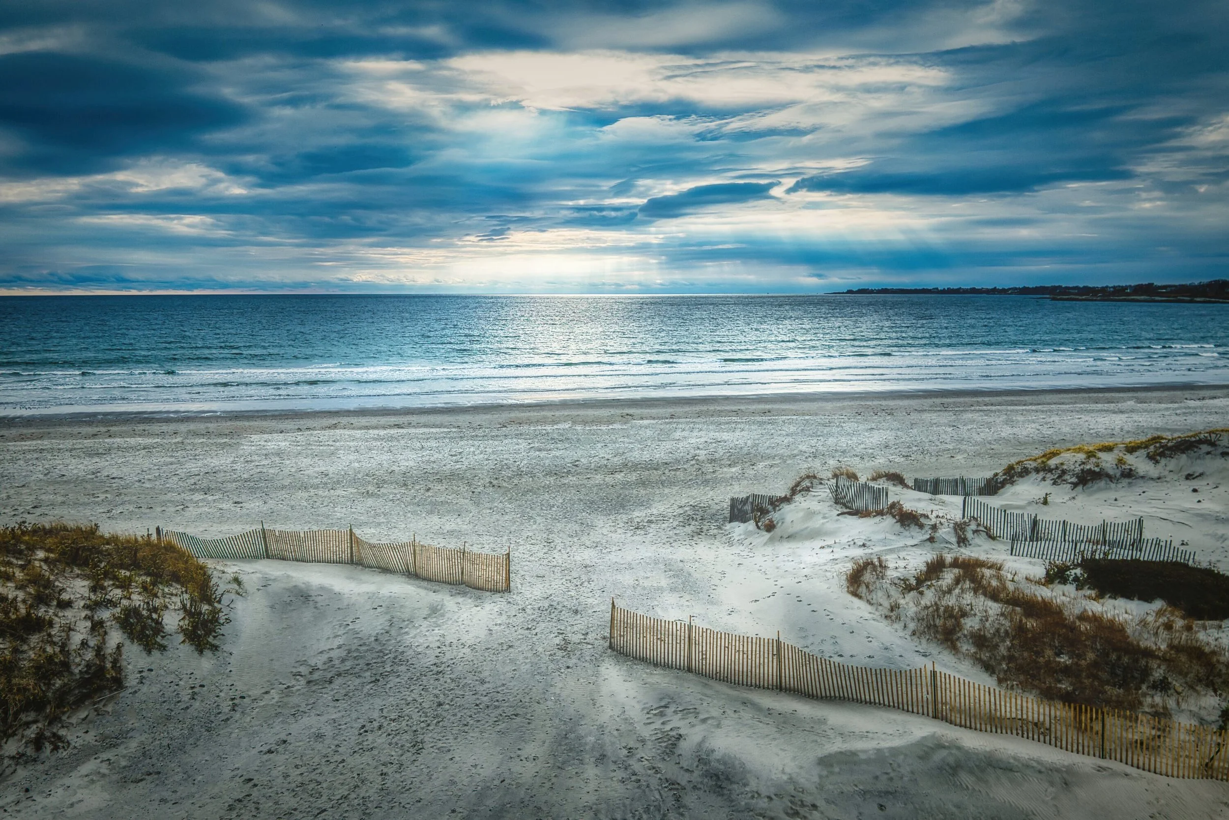 Second Beach in Middletown, Rhode Island photographed from above by drone along the coast along side Newport Rhode Island. 