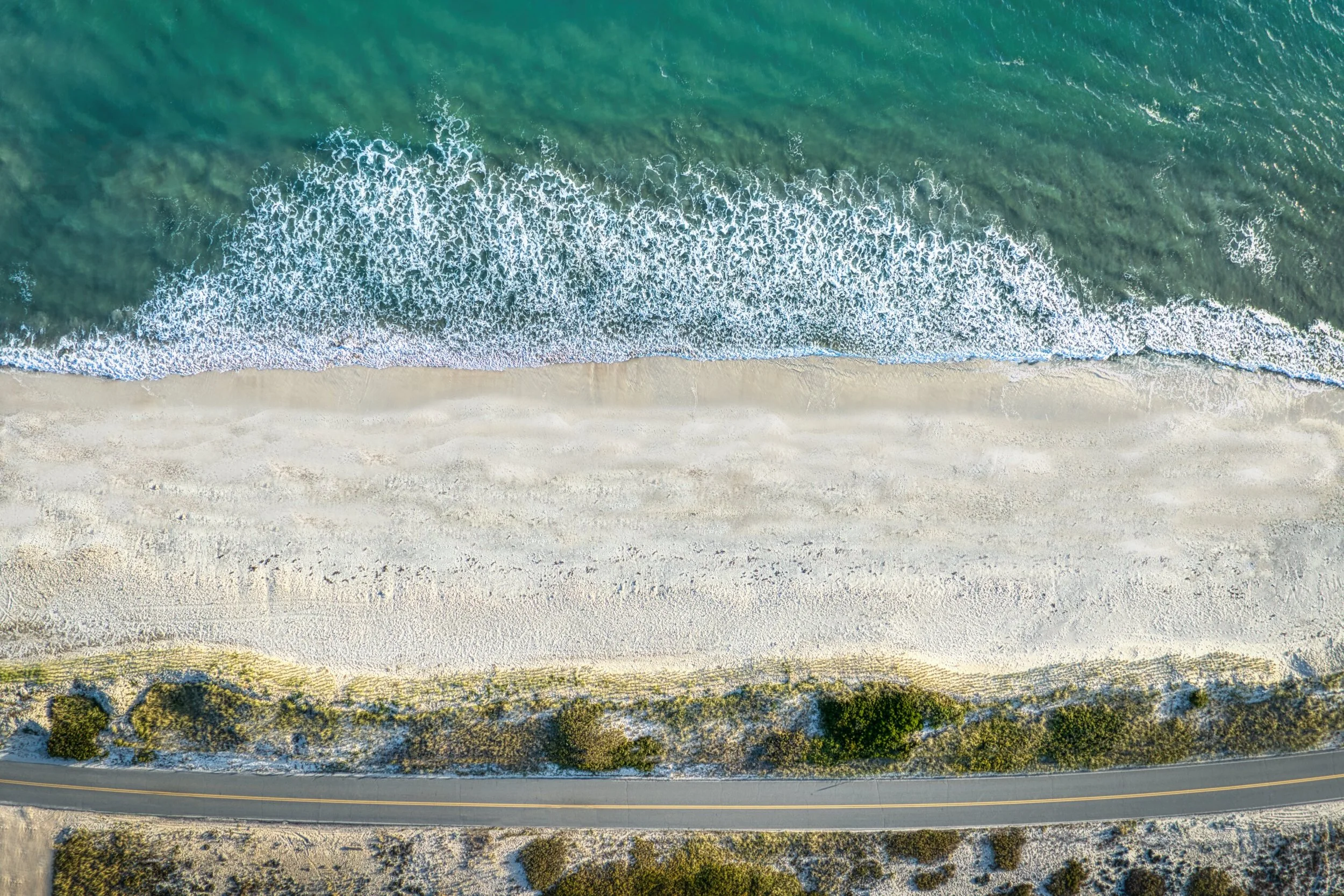 Elephant Rock Beach, in Westport Massachusetts photographed from above by drone along the coast
