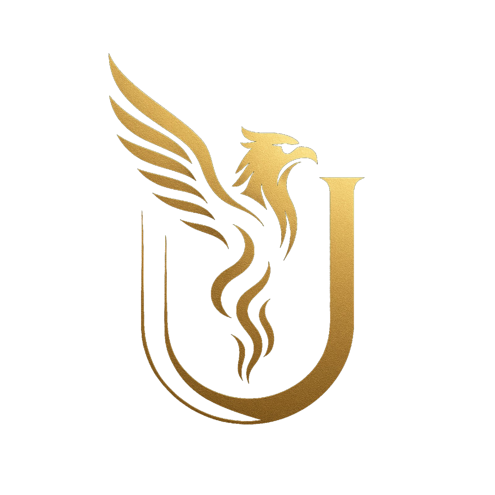 Golden logo representing the letter U and an eagle in the middle with spread wings