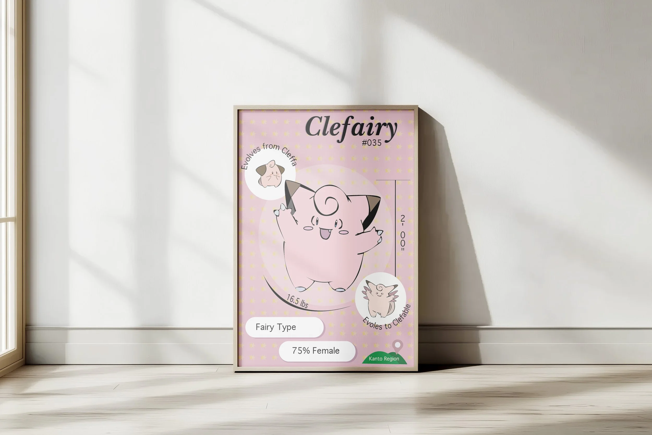 Clefairy Wooden Poster Frame Mockup In Indoor Soft Light.jpg