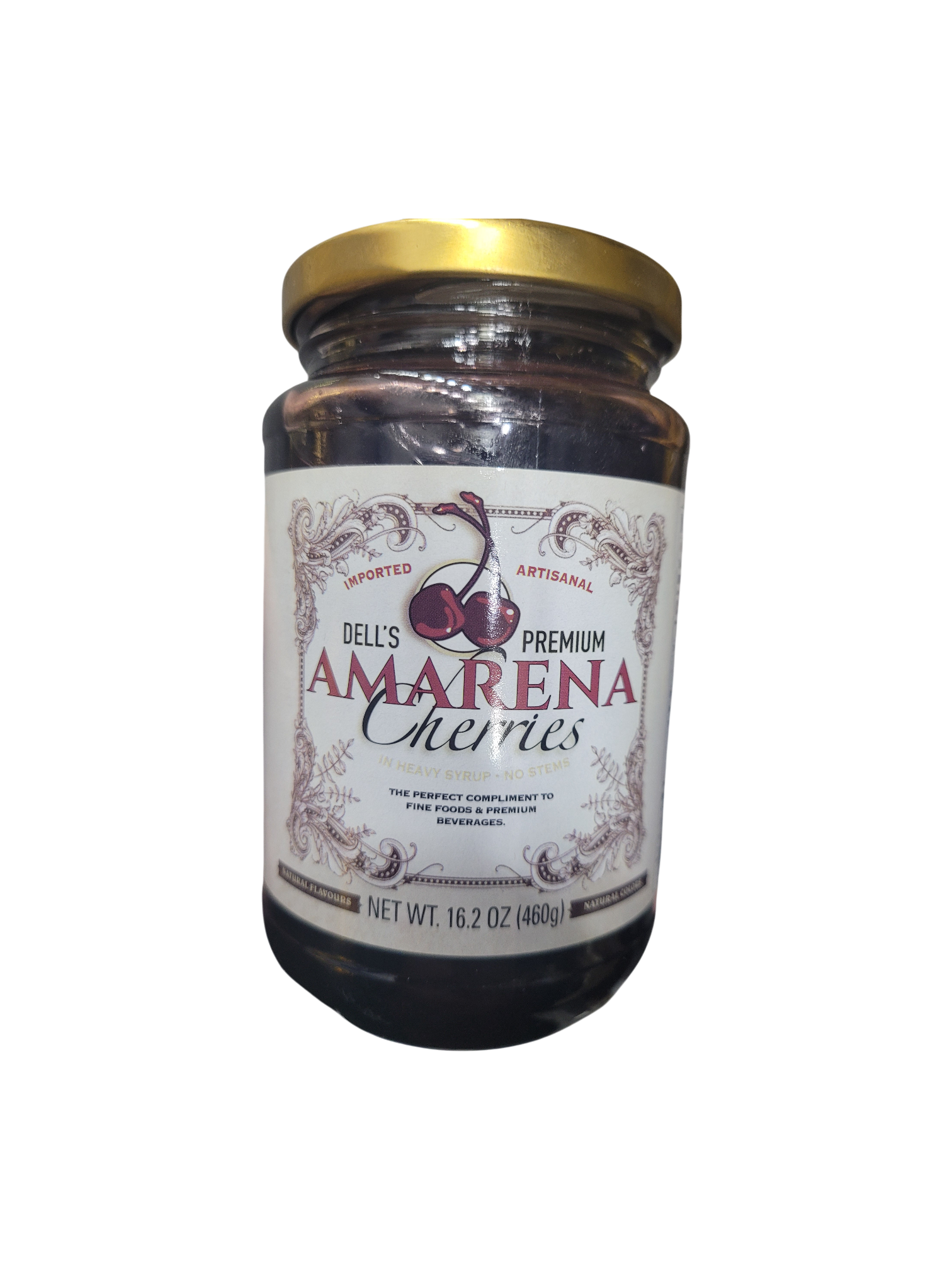 Cherries, Dell’s Premium Amarena Cherries 16oz net glass jar