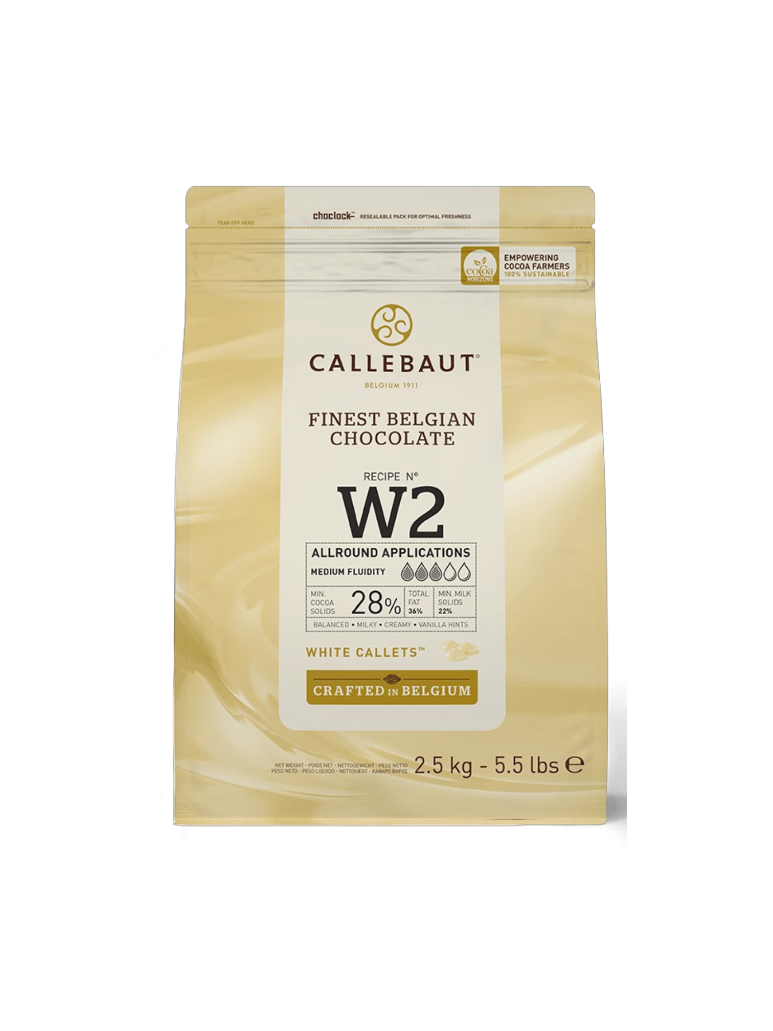 Chocolate Callets, Callebaut White Chocolate Callets #W2, 28%, 2.5kg bag