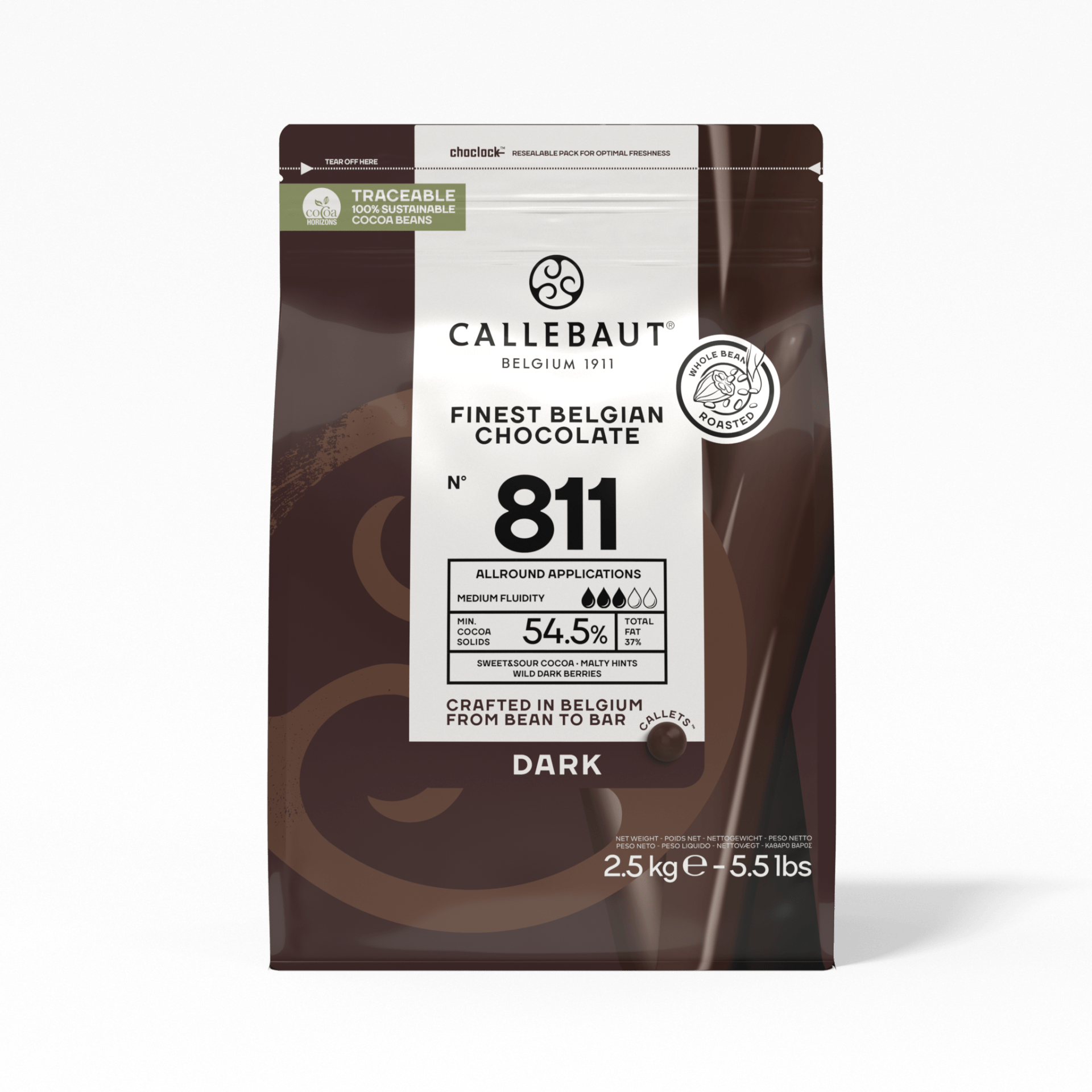 Chocolate Callets, Callebaut Chocolate Callets Dark #C8111, 54.5%, 2.5kg bag