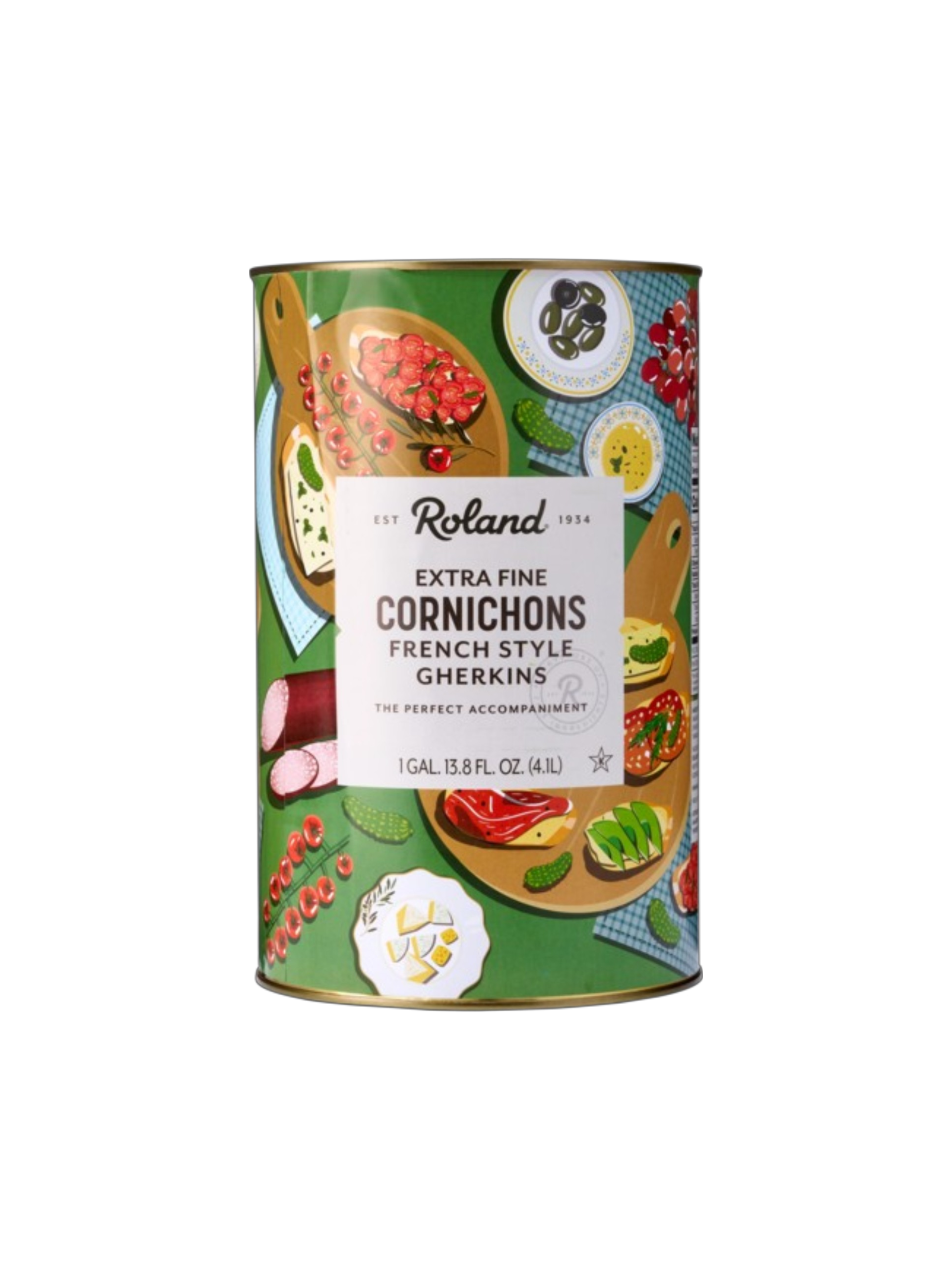 Brined, Cornichons, Extra Fine, Roland, 1 gallon tin (4.1L)