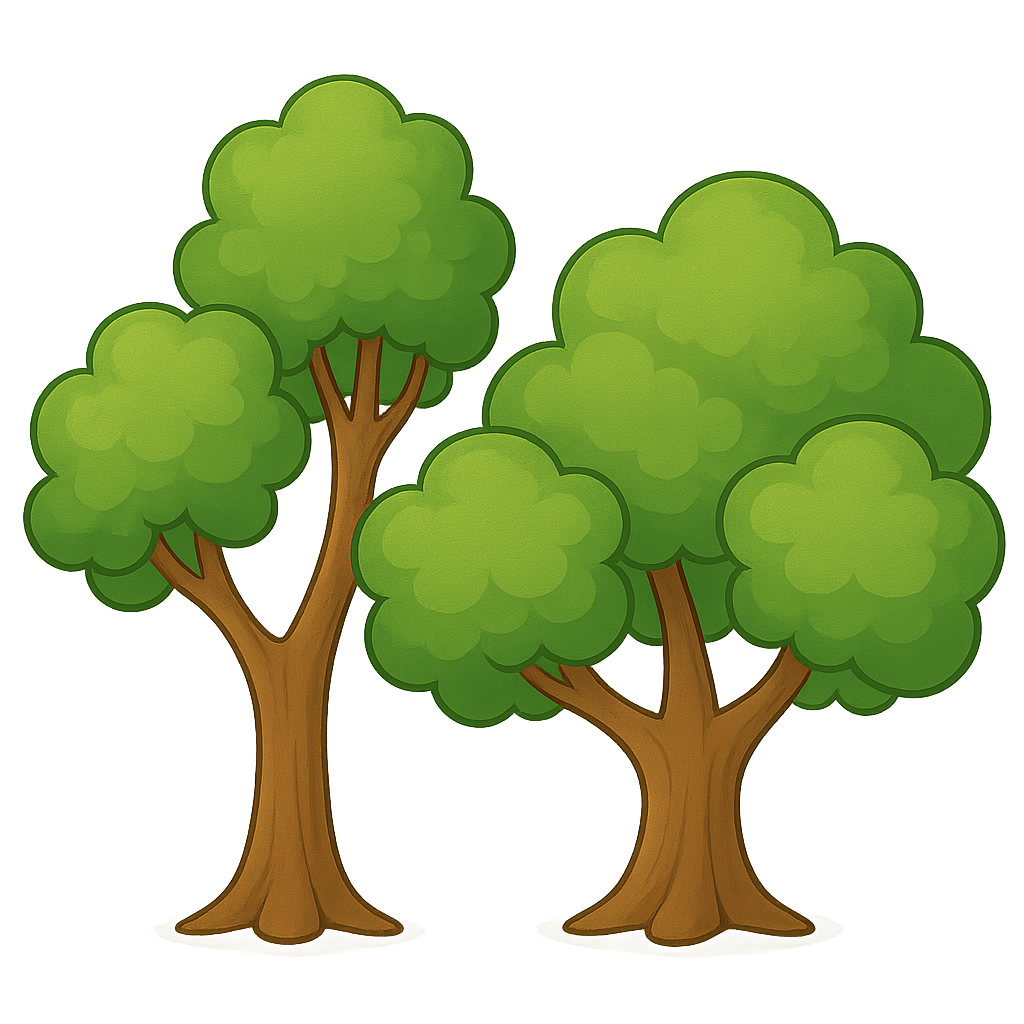 Zwei Bäume mit grünen Blättern auf einem grünen Hintergrund
