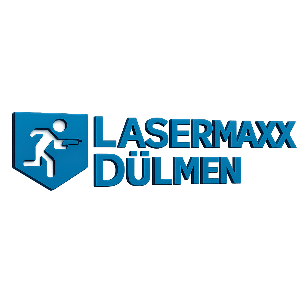 Grafik mit einem Laufenden, Laufspieler-Symbol und dem Text 'LASERMAXX DÜLMEN' in blauer Farbe.