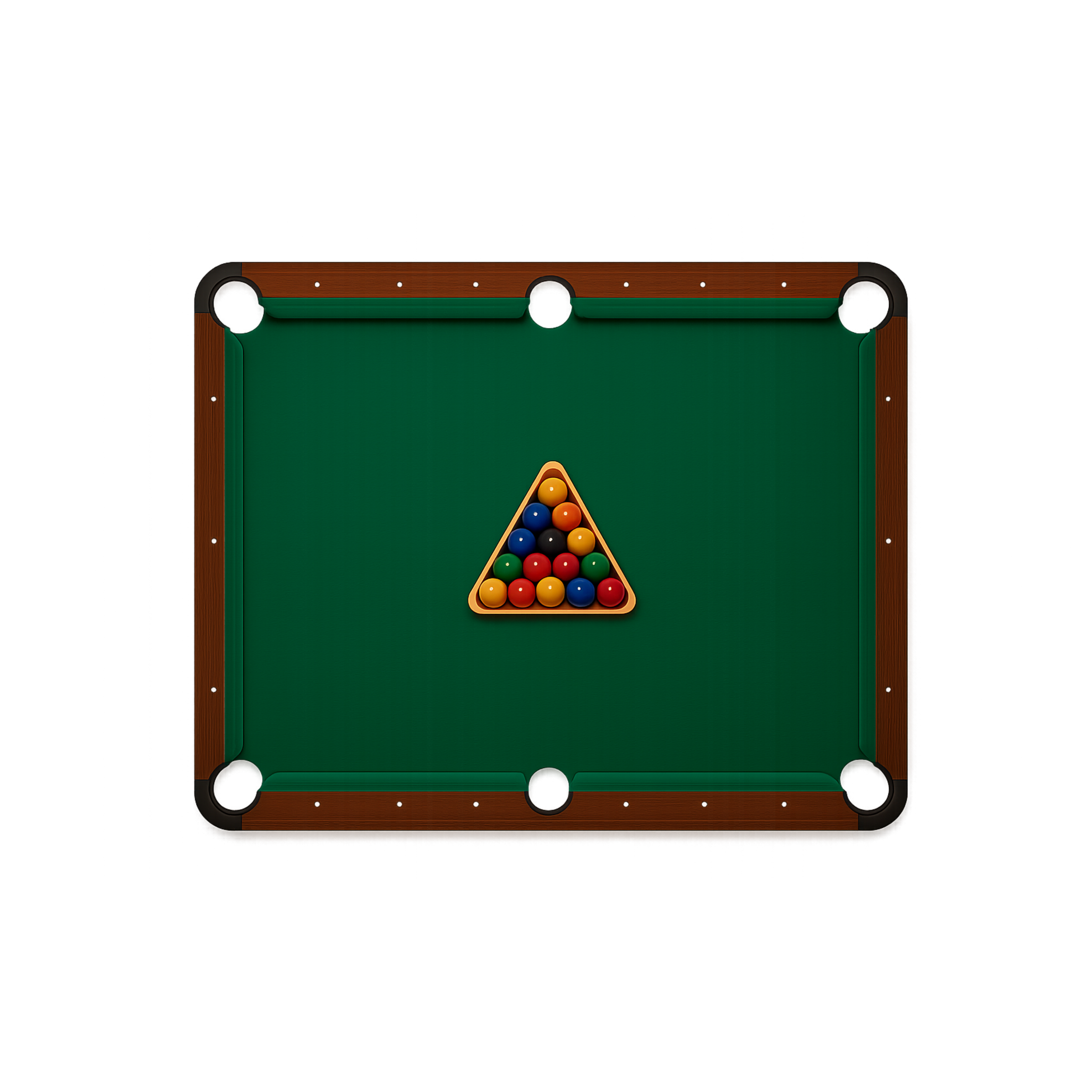 Ein Billardtisch mit einem Dreieck aus bunten Billardkugeln.