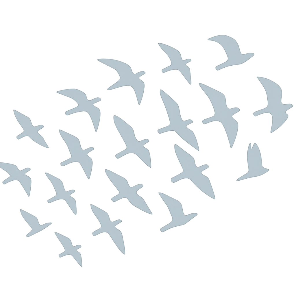 Eine Gruppe von Vögeln fliegt am Himmel.