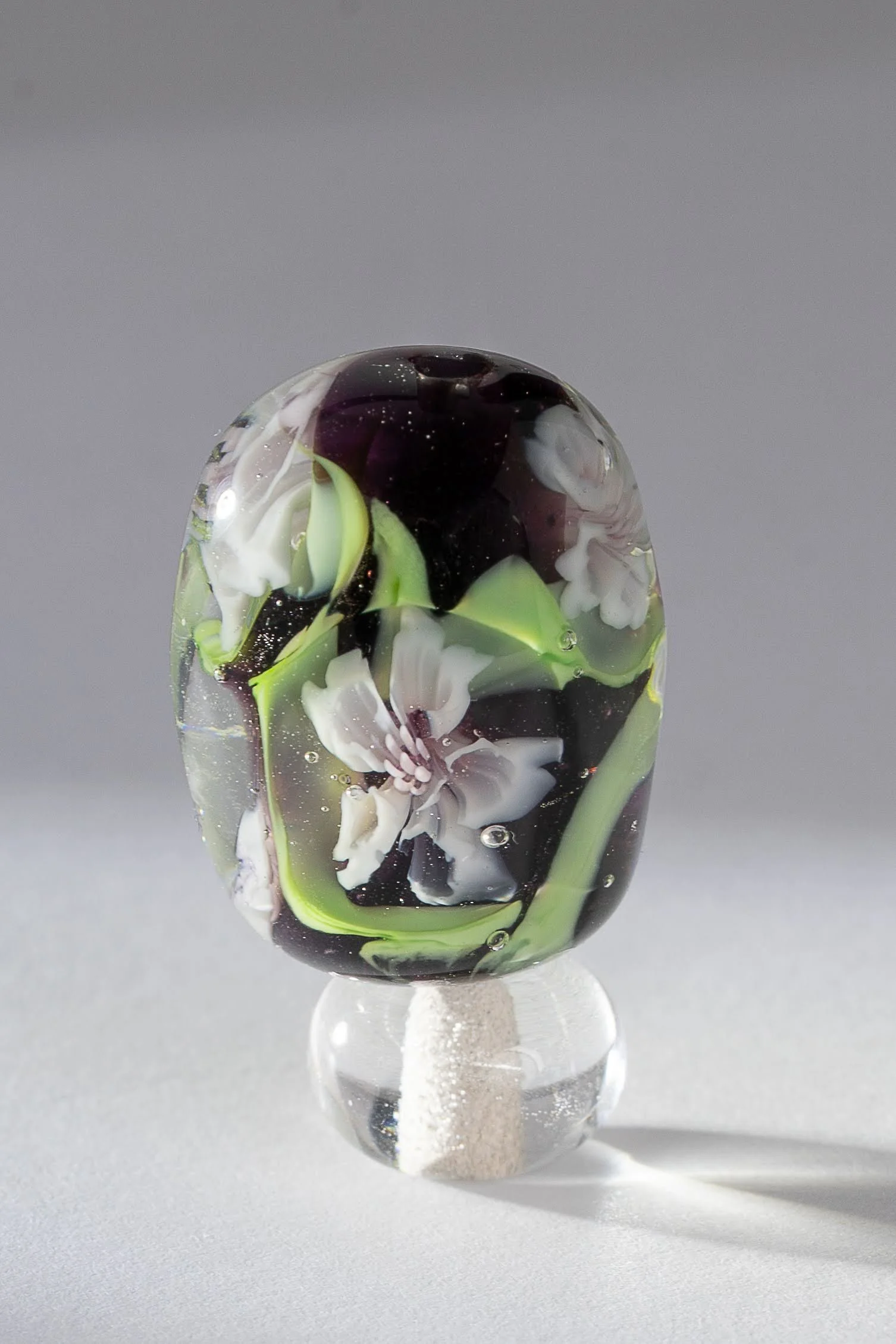 Midnight Blossom Flameworked Glass Bead