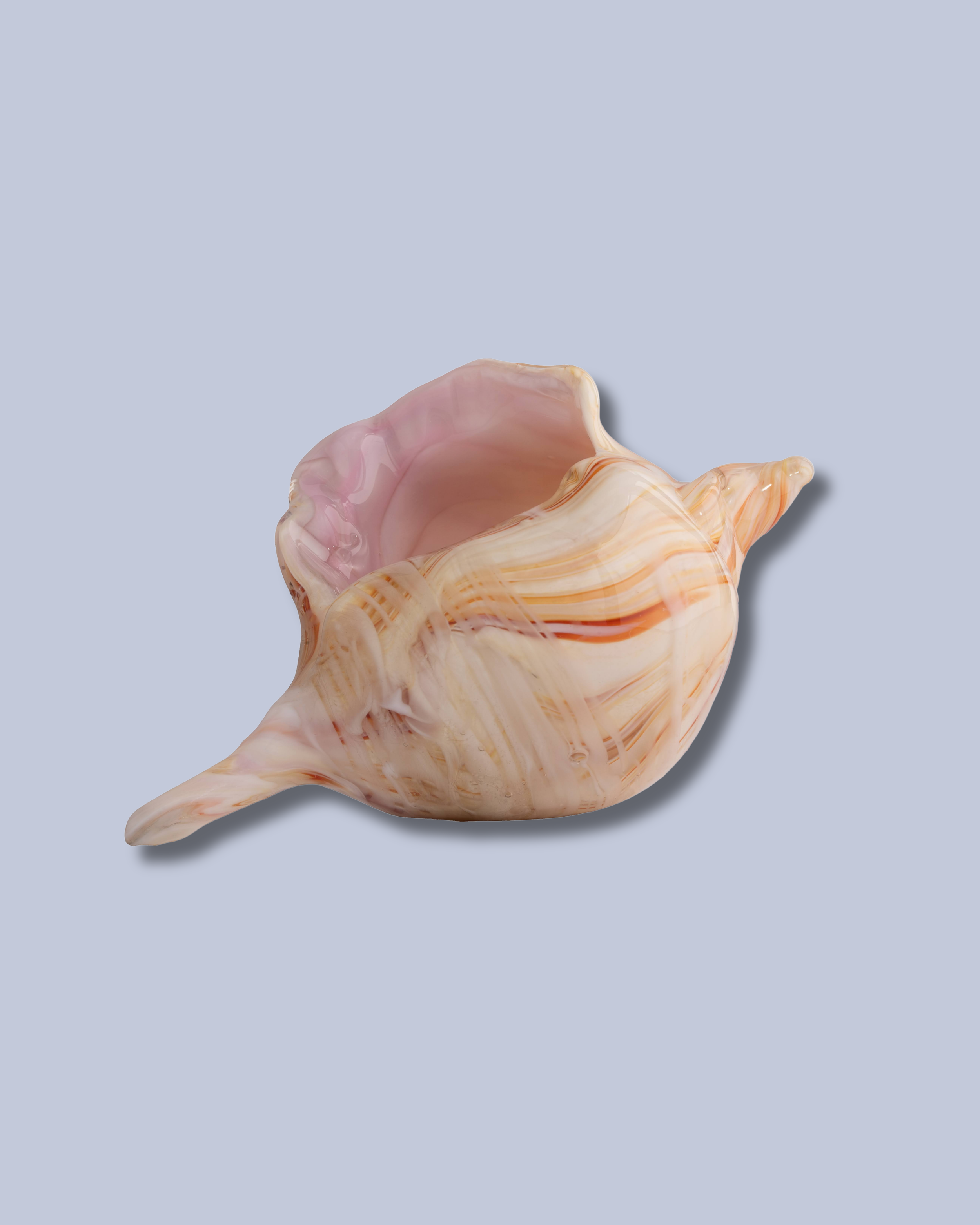 Blush Ribbon Flameworked Glass Seashell