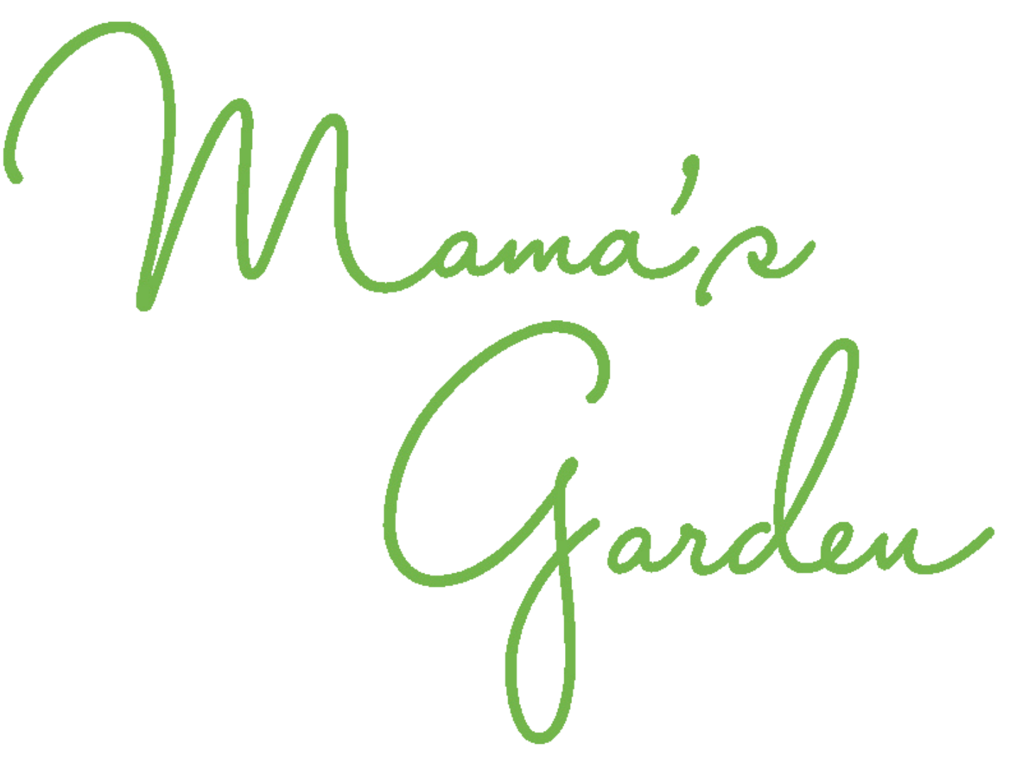 Green cursive text reading "Mama's Garden" on a black background.
