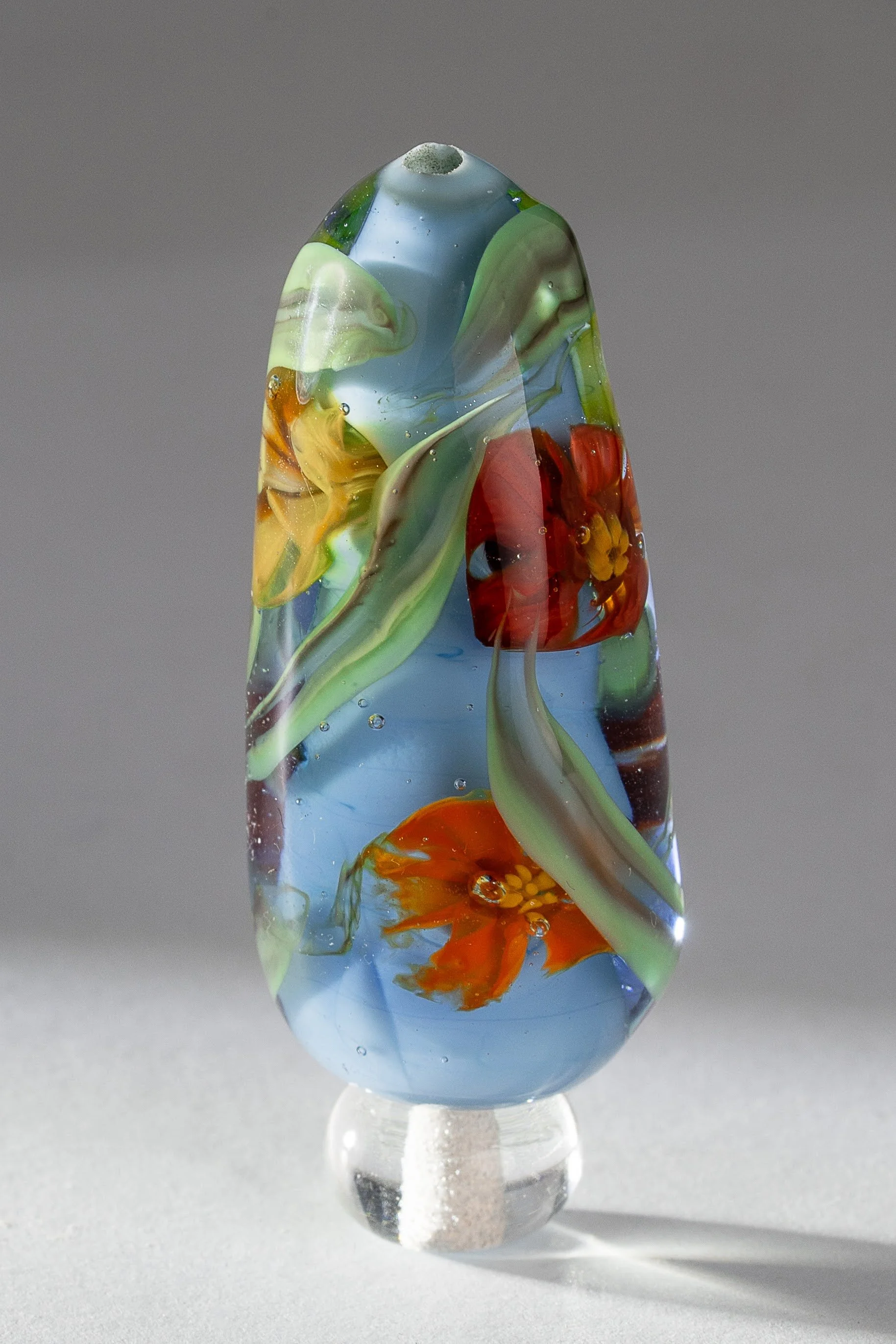 Blue Garden Flameworked Glass Bead