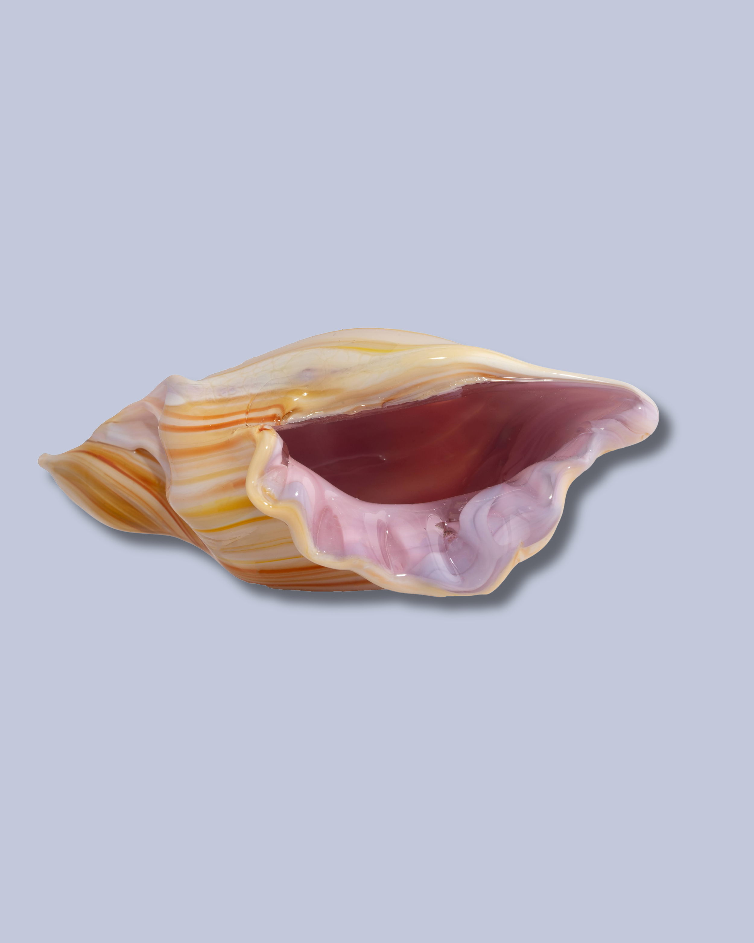 Amber Ribbon Flameworked Glass Seashell