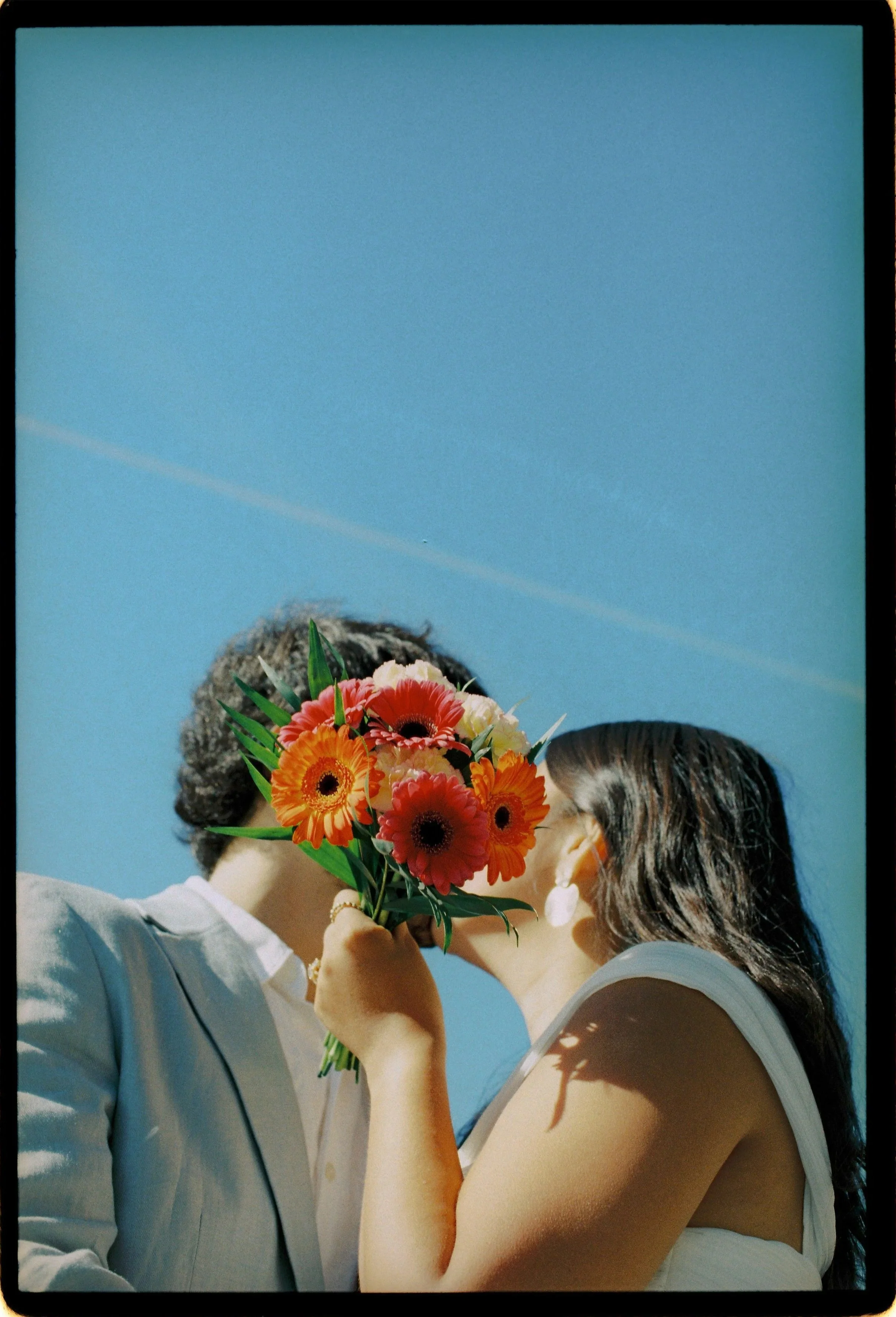 Engagement couple portrait session, natural light film photography