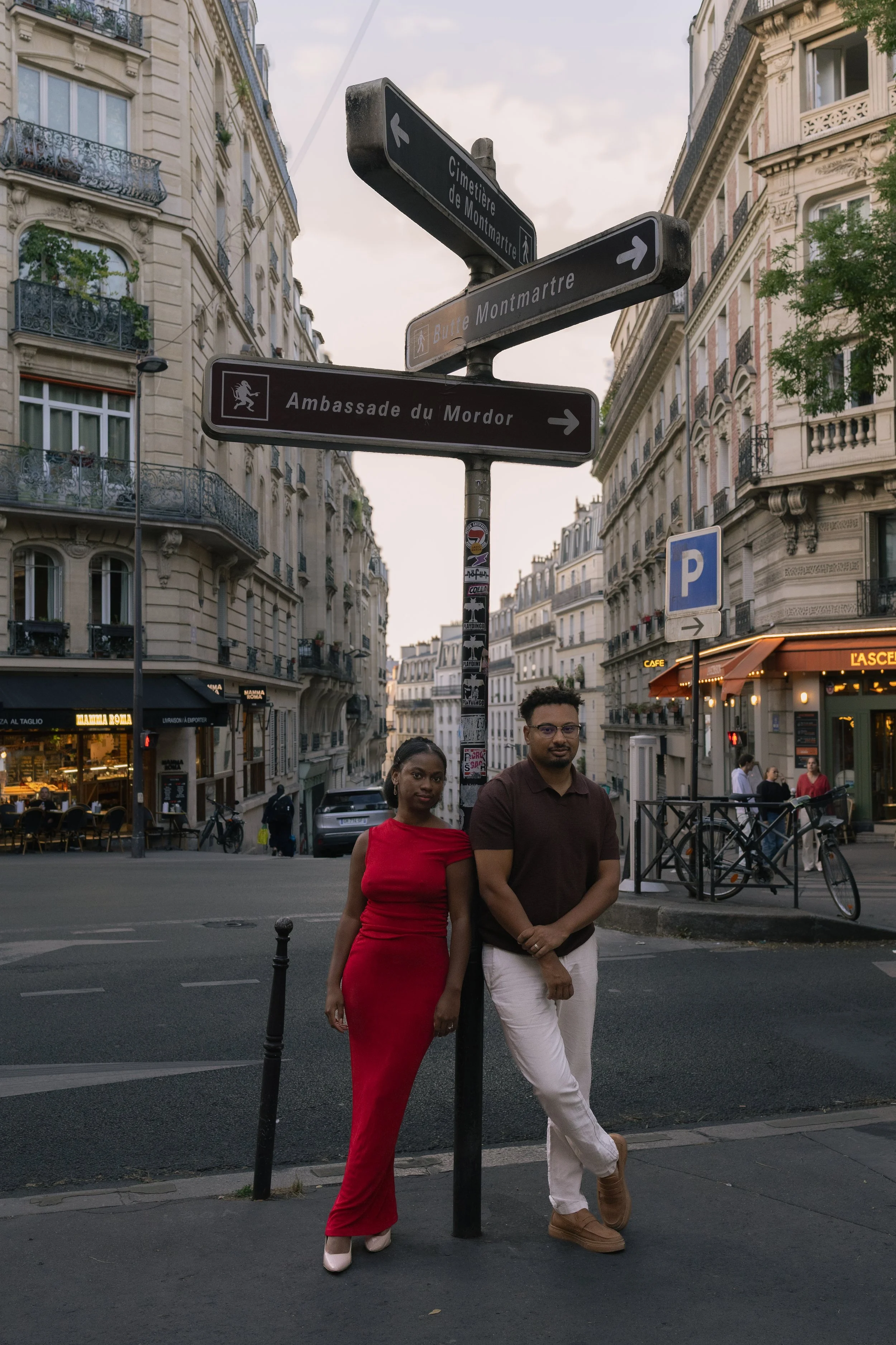 Couples engagement photoshoot in Montmartre neighborhood of Paris. Wedding photographer on film and digital. South of France, Italy, Spain, Europe, Paris photographer. Destination wedding photographer.
