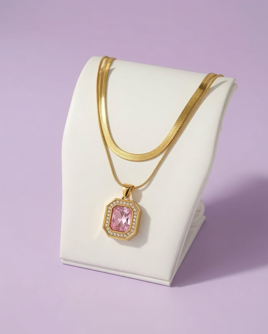 Nadia Necklace with rose stoned pendent