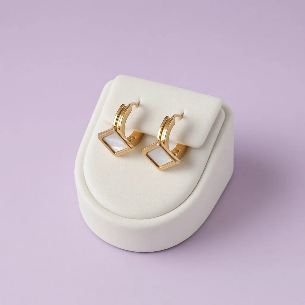 Christmas Box Ten: gold-plated huggie earrings with square mother-of-pearl-look drop