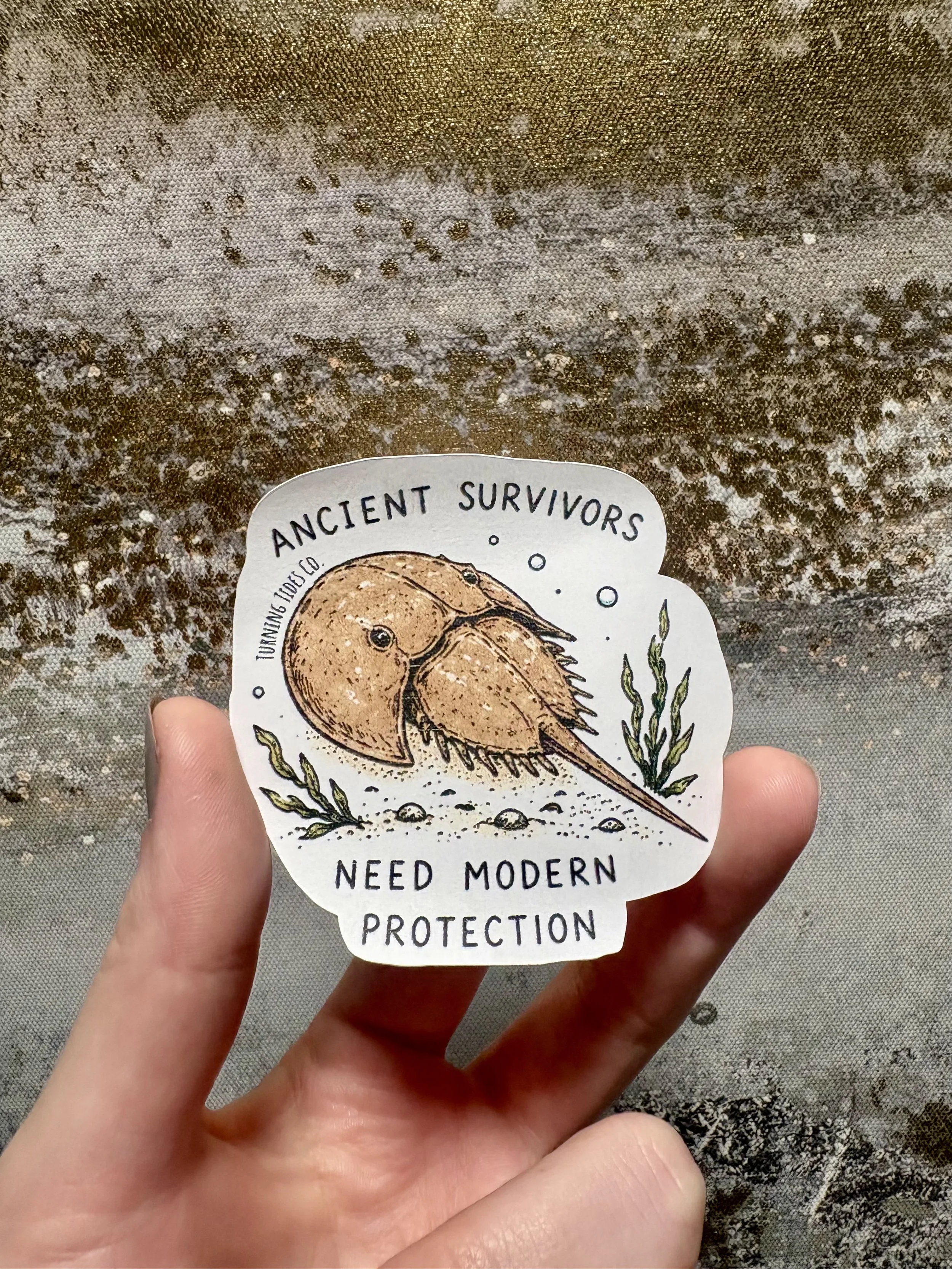 “Ancient Survivors Need Modern Protection” Horseshoe Crab Sticker