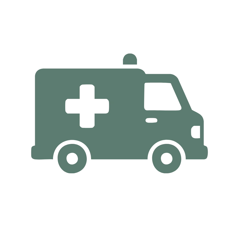 Icon of an ambulance with a medical cross symbol on its side.