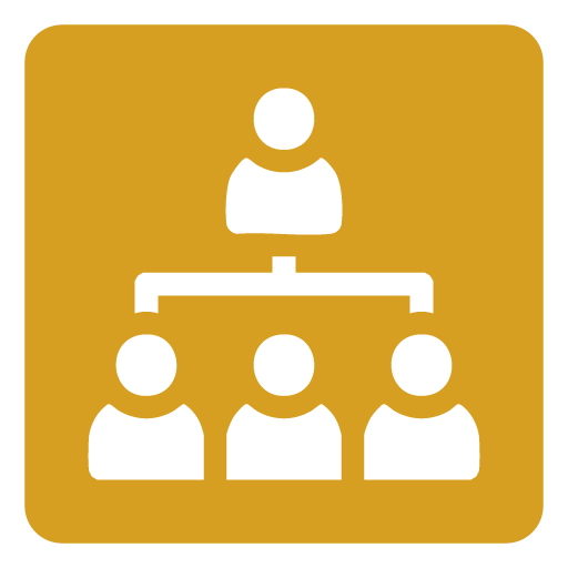 Icon representing a hierarchy or organizational chart with one person at the top connected to three people below.