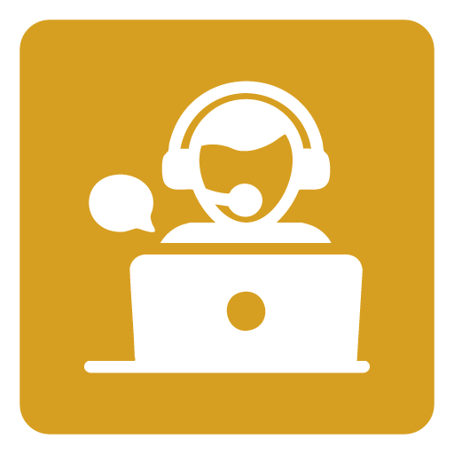 Icon of a person wearing a headset working on a laptop and speaking, representing customer support or technical assistance.
