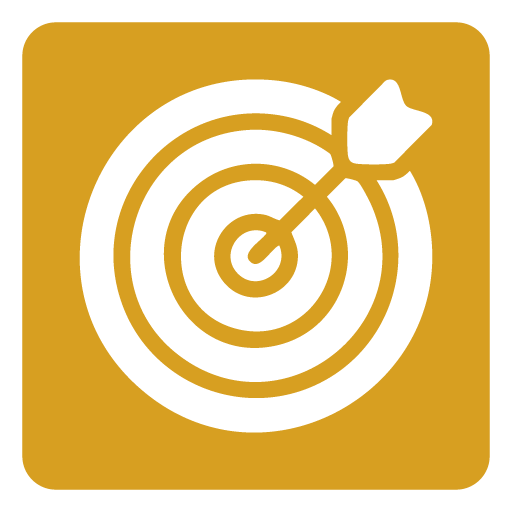 A white target with an arrow hitting the bullseye on a gold background.