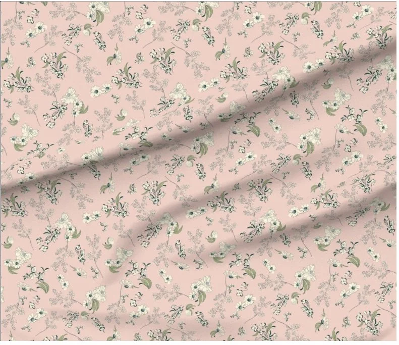 Floral blush block print textile design in spring color way by A Peek Behind the Kirton