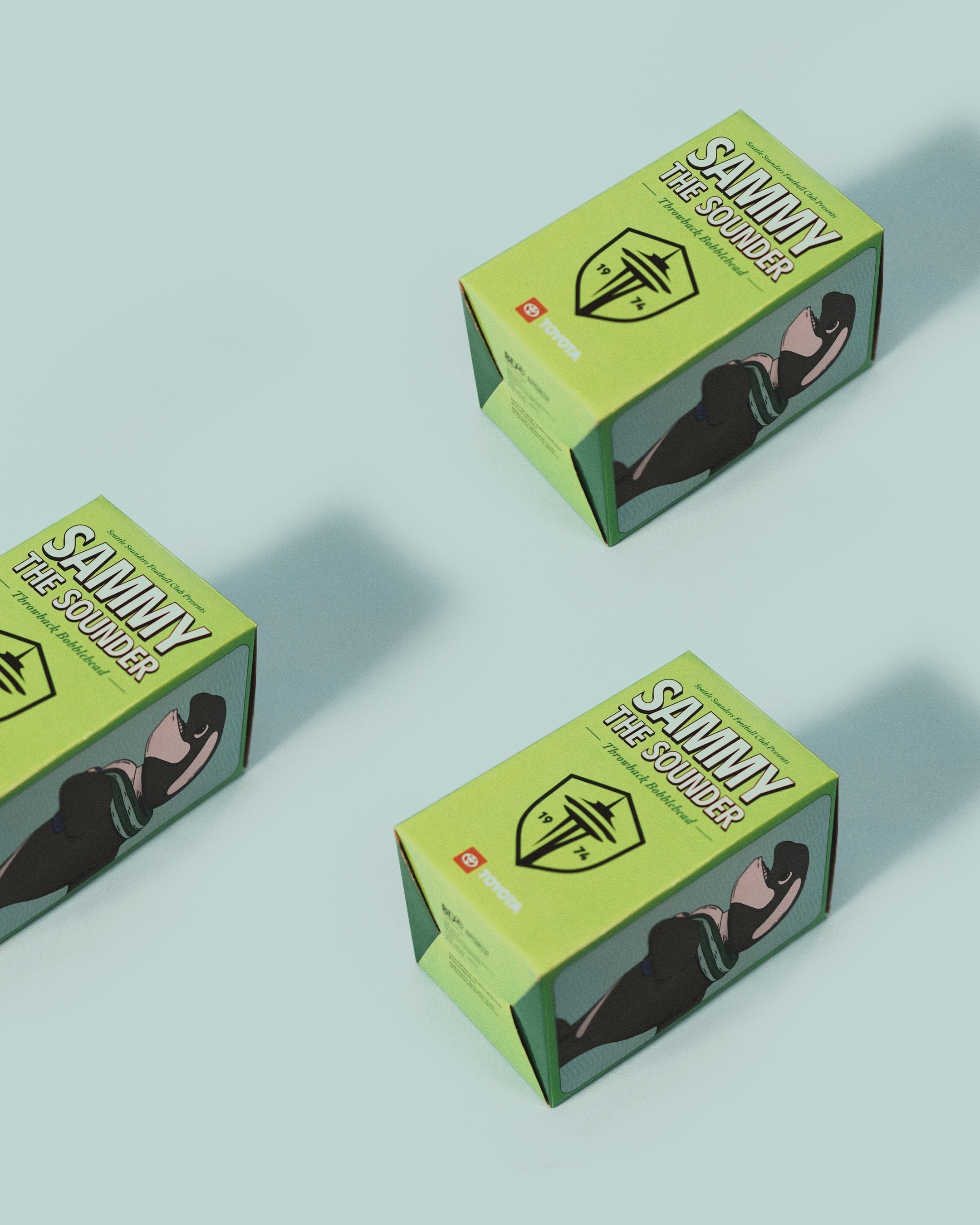 Three small green boxes with the title 'Sammie the Sounder' and an illustration of a person lying down holding a phone, placed on a light background with shadows.