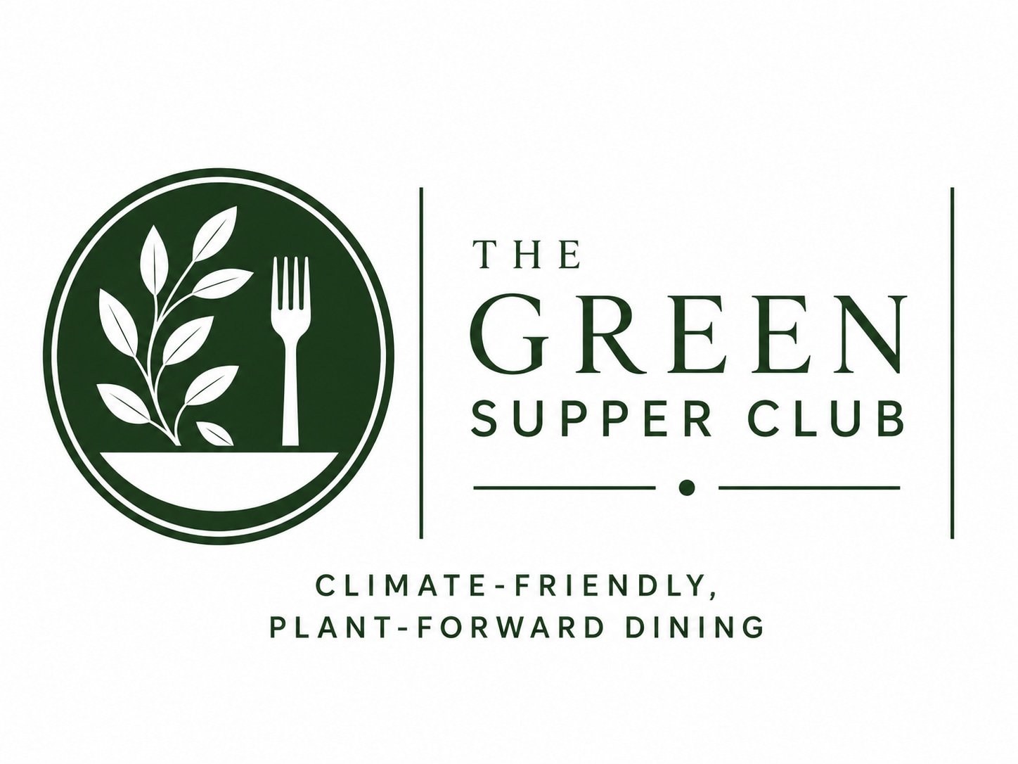 Green Supper Club™ logo with a leafy plant in a bowl and fork, tagline: Climate-friendly, plant-forward dining.