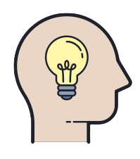 Outline of a human head in profile with a light bulb inside, symbolizing an idea or creative thinking.