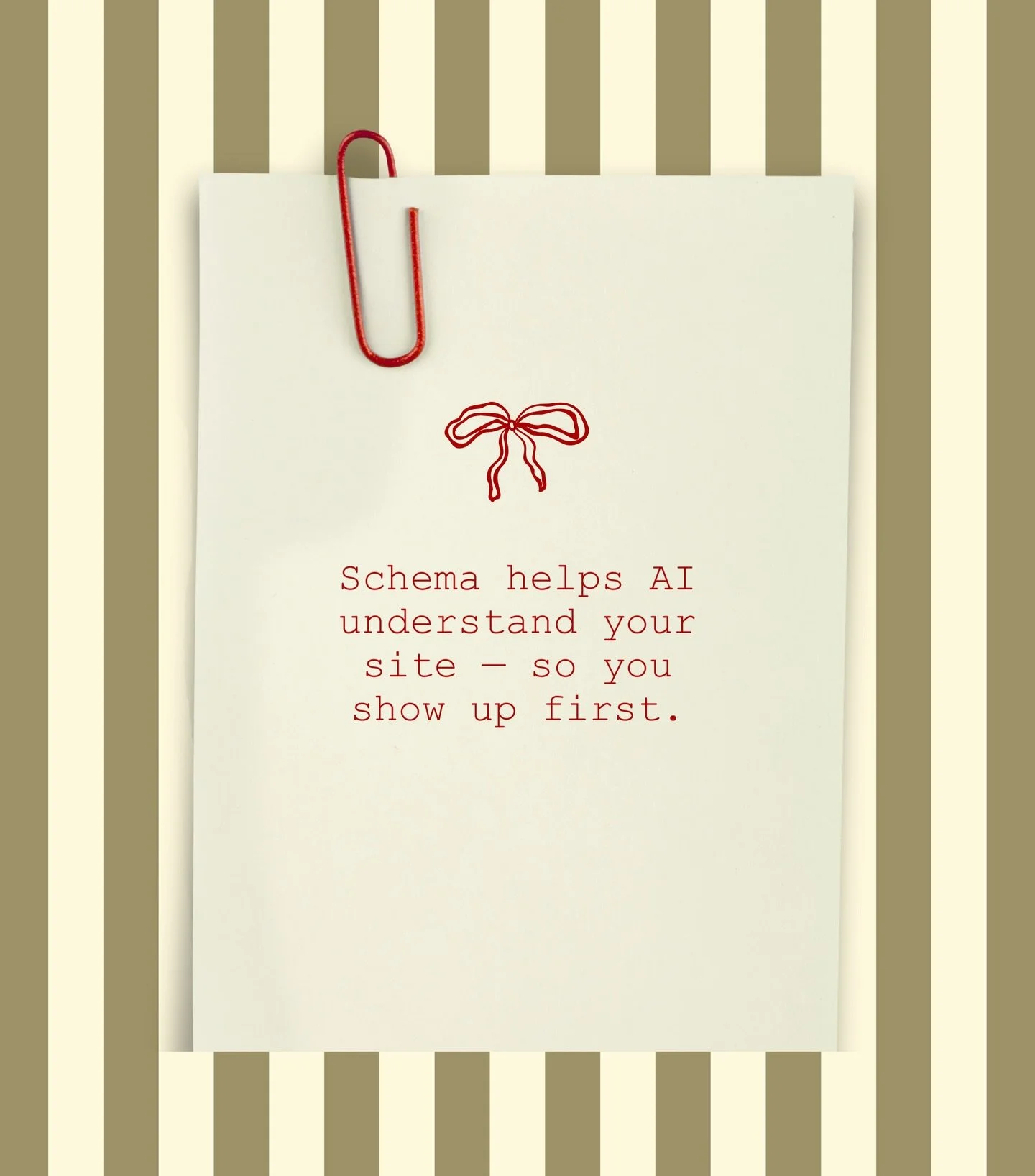 If you want AI to actually find your business&hellip; your website needs schema.

Search engines and AI tools aren&rsquo;t reading your pretty graphics &mdash; they&rsquo;re reading your data.
Schema tells them exactly who you are, what you offer, an