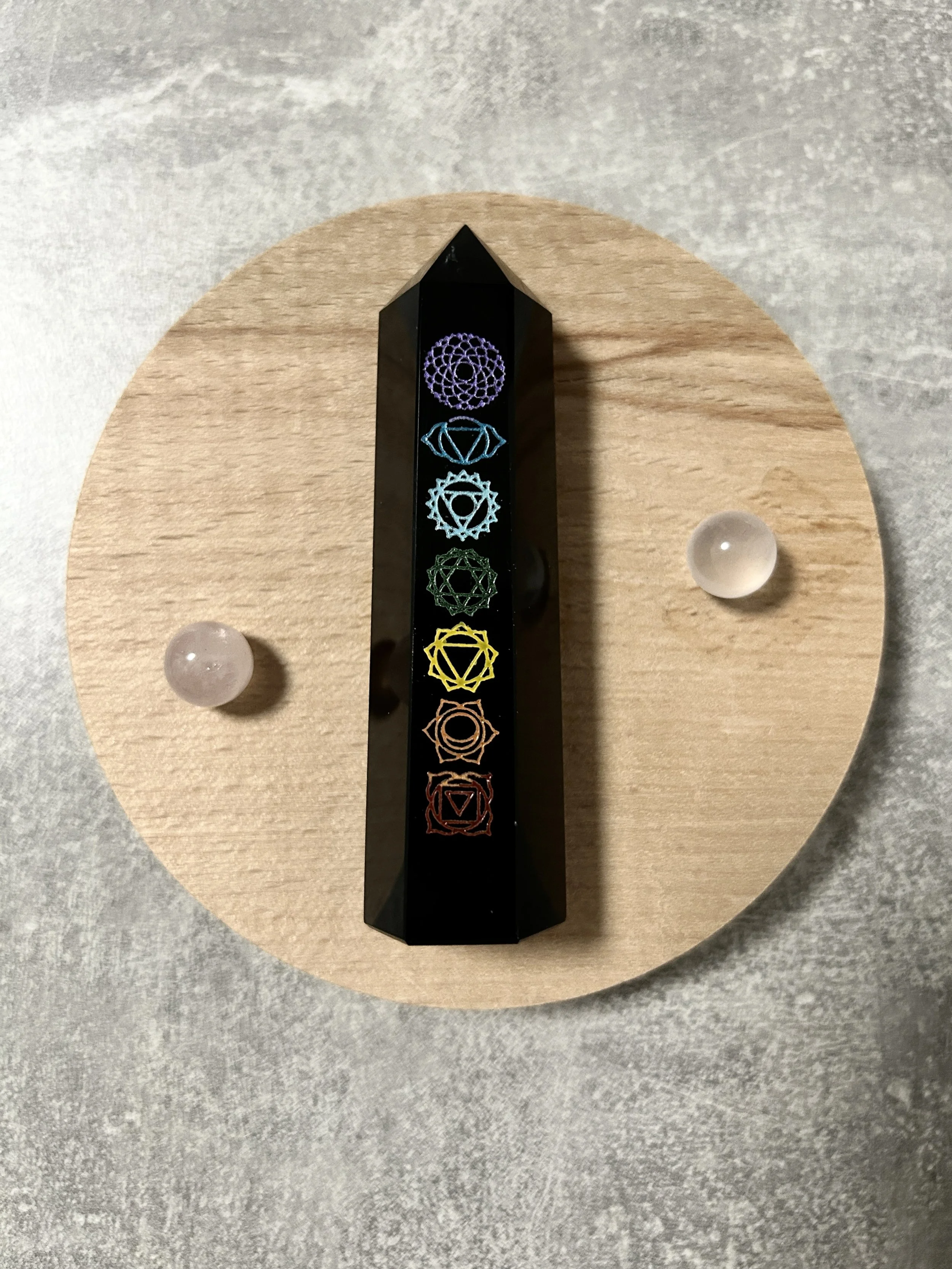 black obsidian tower with rainbow chakras 2.jpeg