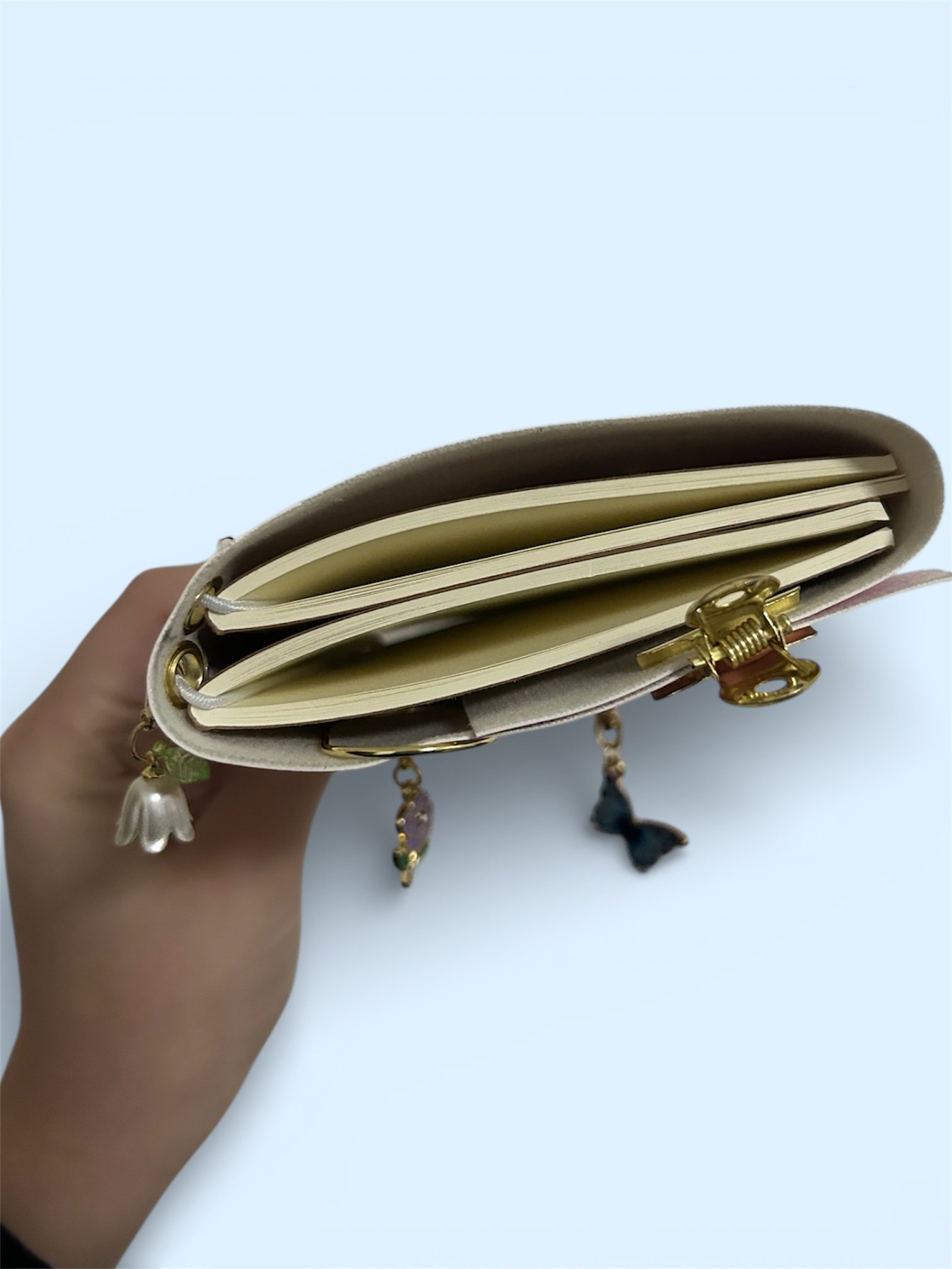 pink hand made leather journal 2 notebooks.jpg