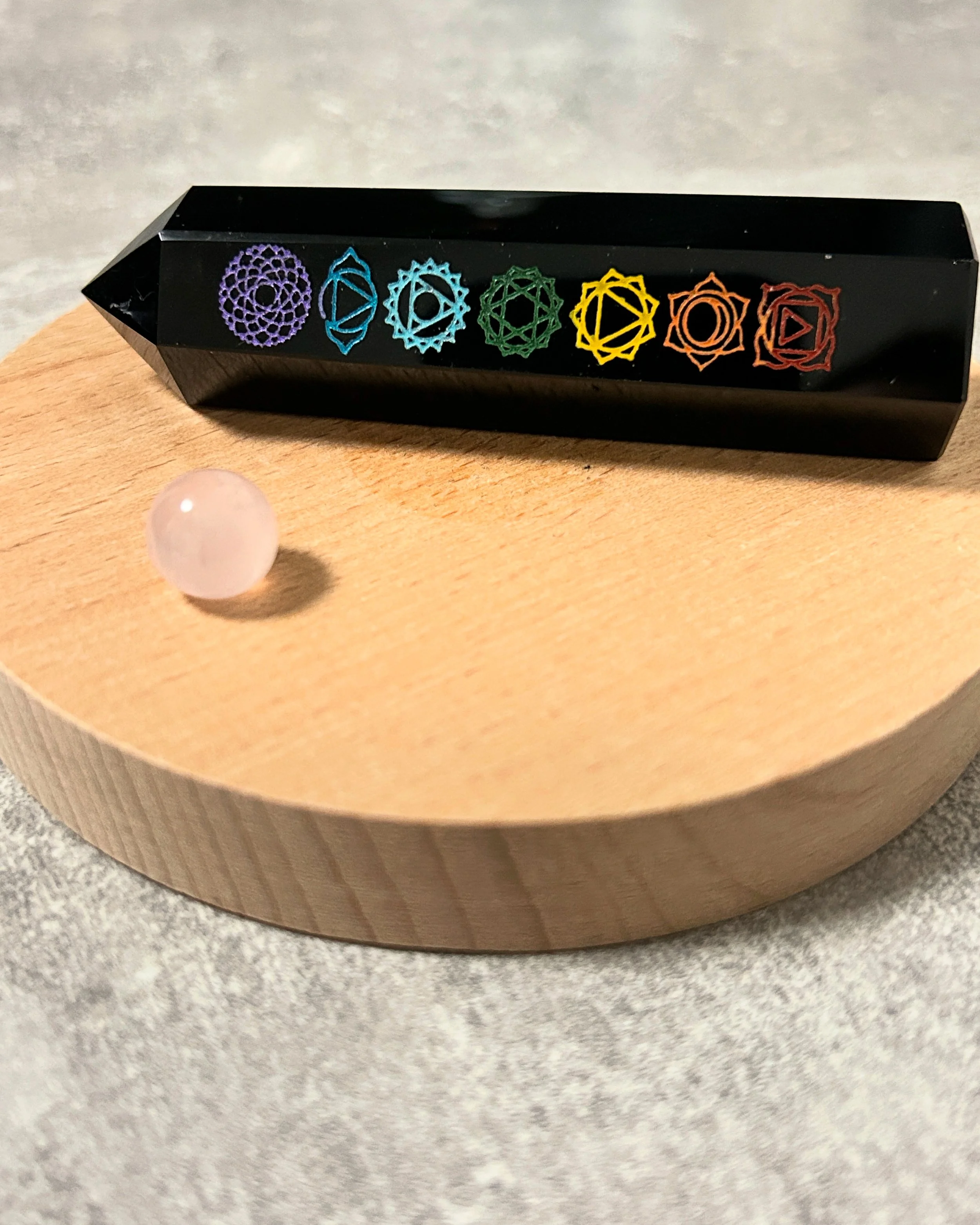 Black Obsidian Tower with Rainbow Chakras