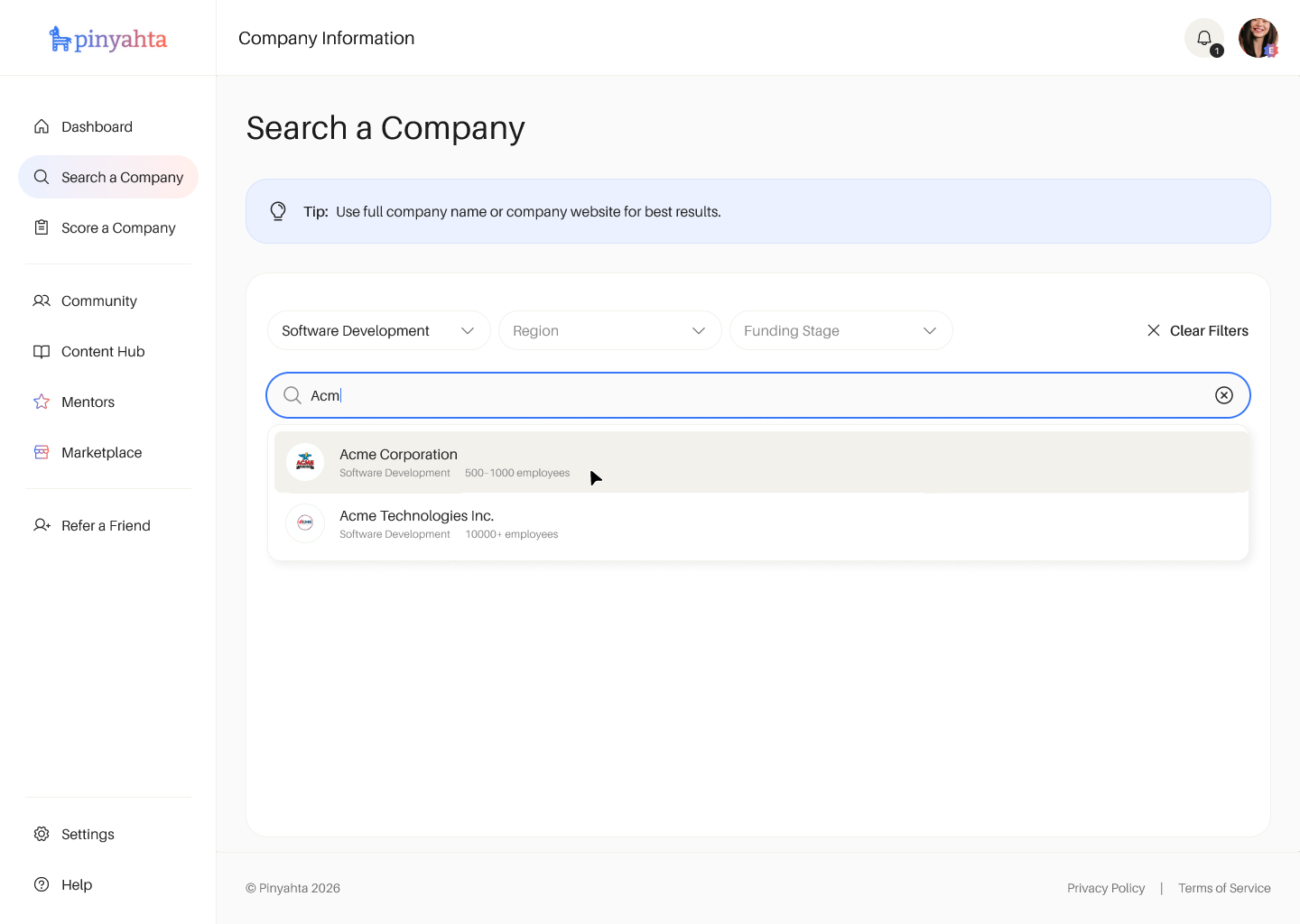Search for a company