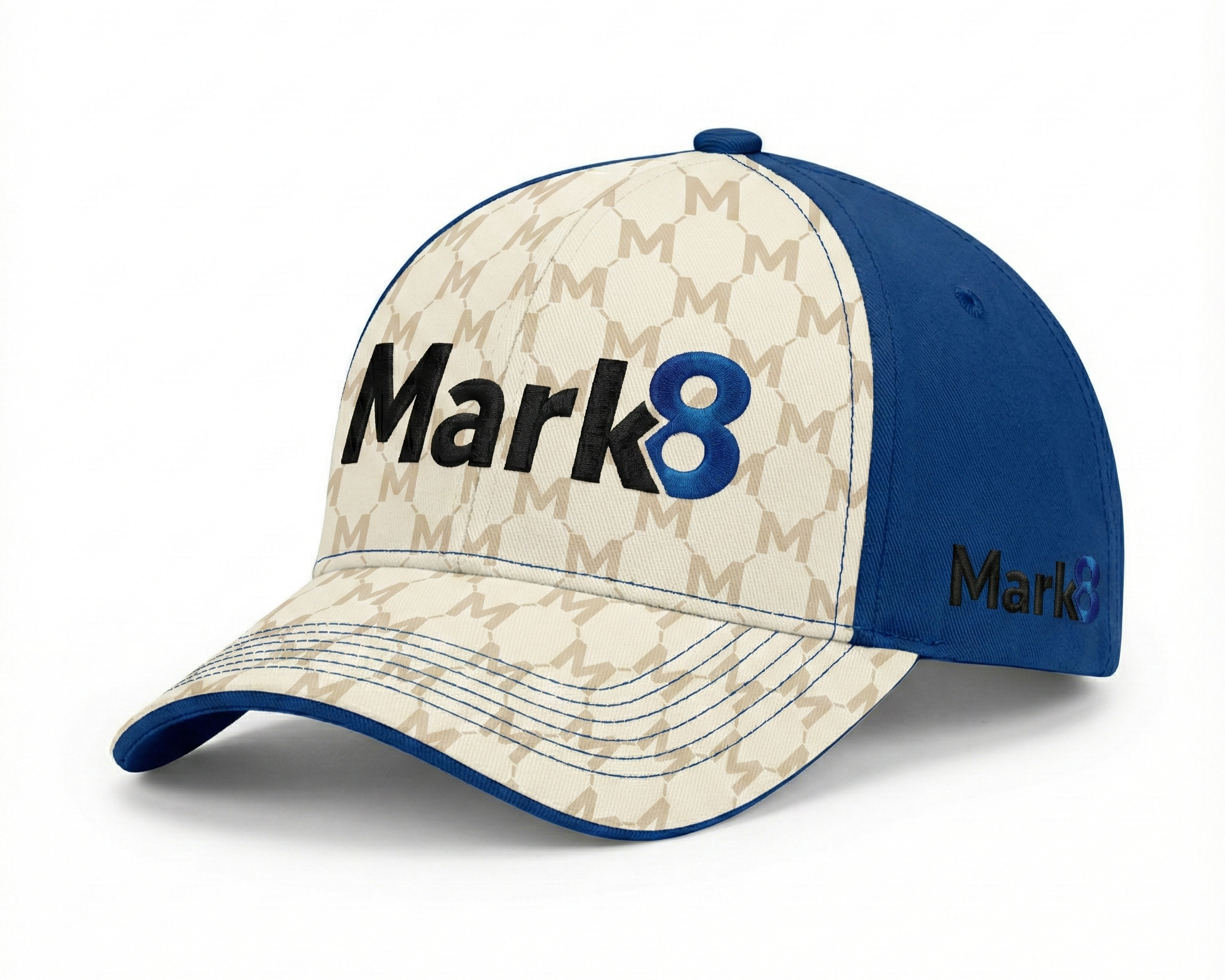 Structured baseball cap with patterned front panels, curved brim, and raised embroidery. Built for brands that want everyday wear with a distinctive, repeatable look.