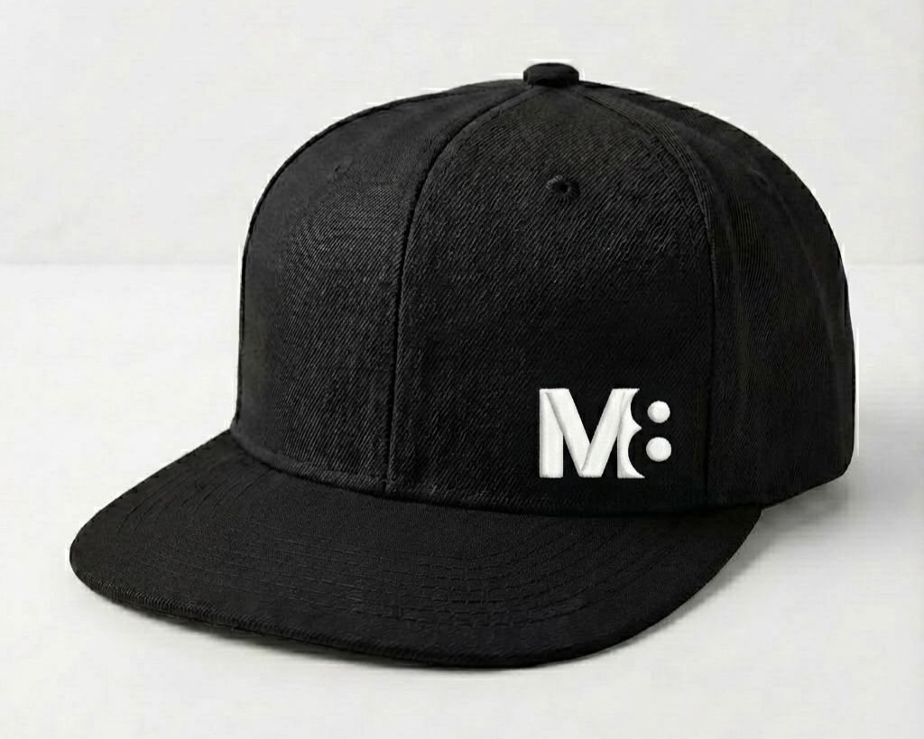 All-black flat brim snapback with structured fit and raised embroidery. A minimal, professional option for brands that value confidence, consistency, and timeless appeal.