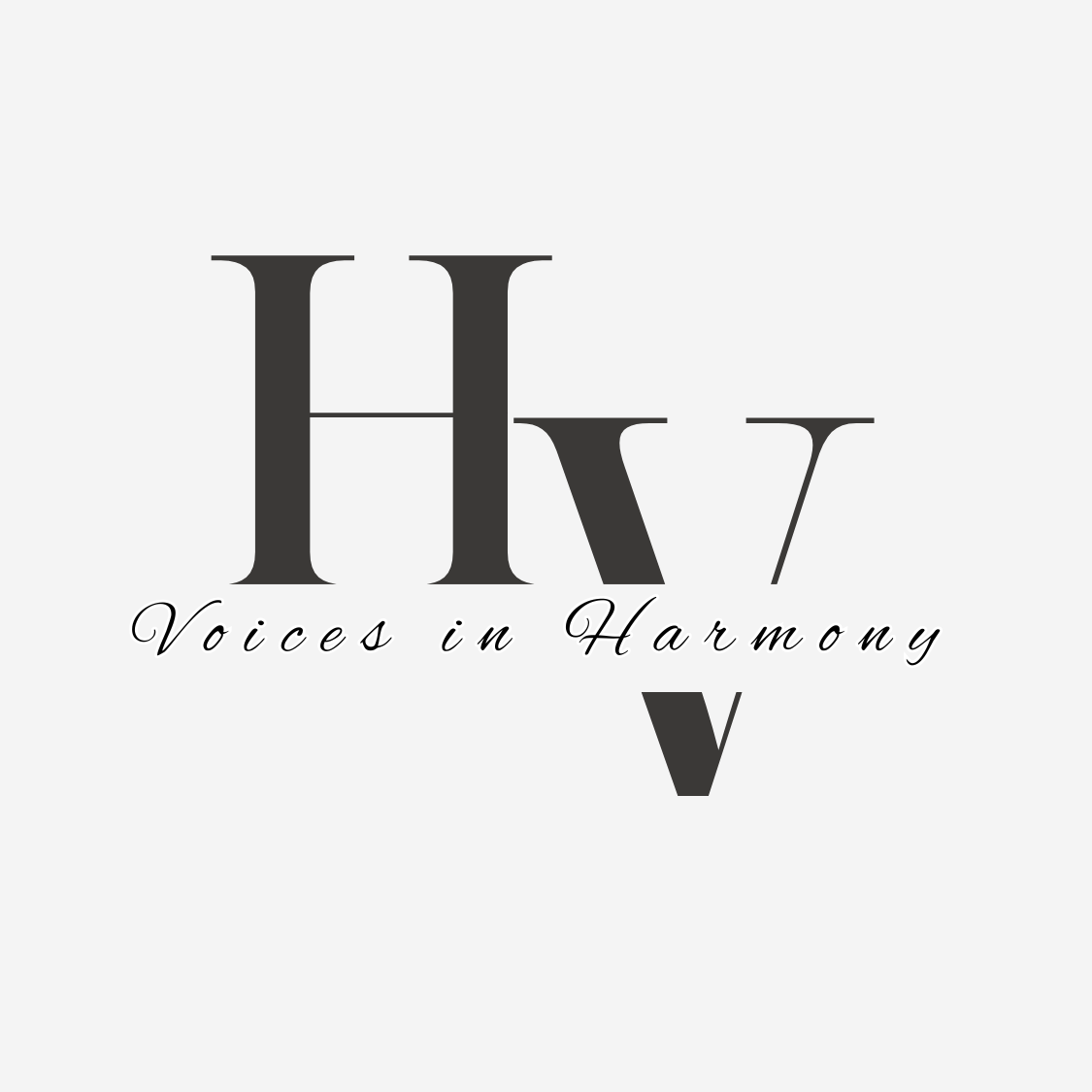 Logo for Voices in Harmony, with large stylized letters 'Hv' and the words 'Voices in Harmony' beneath in cursive