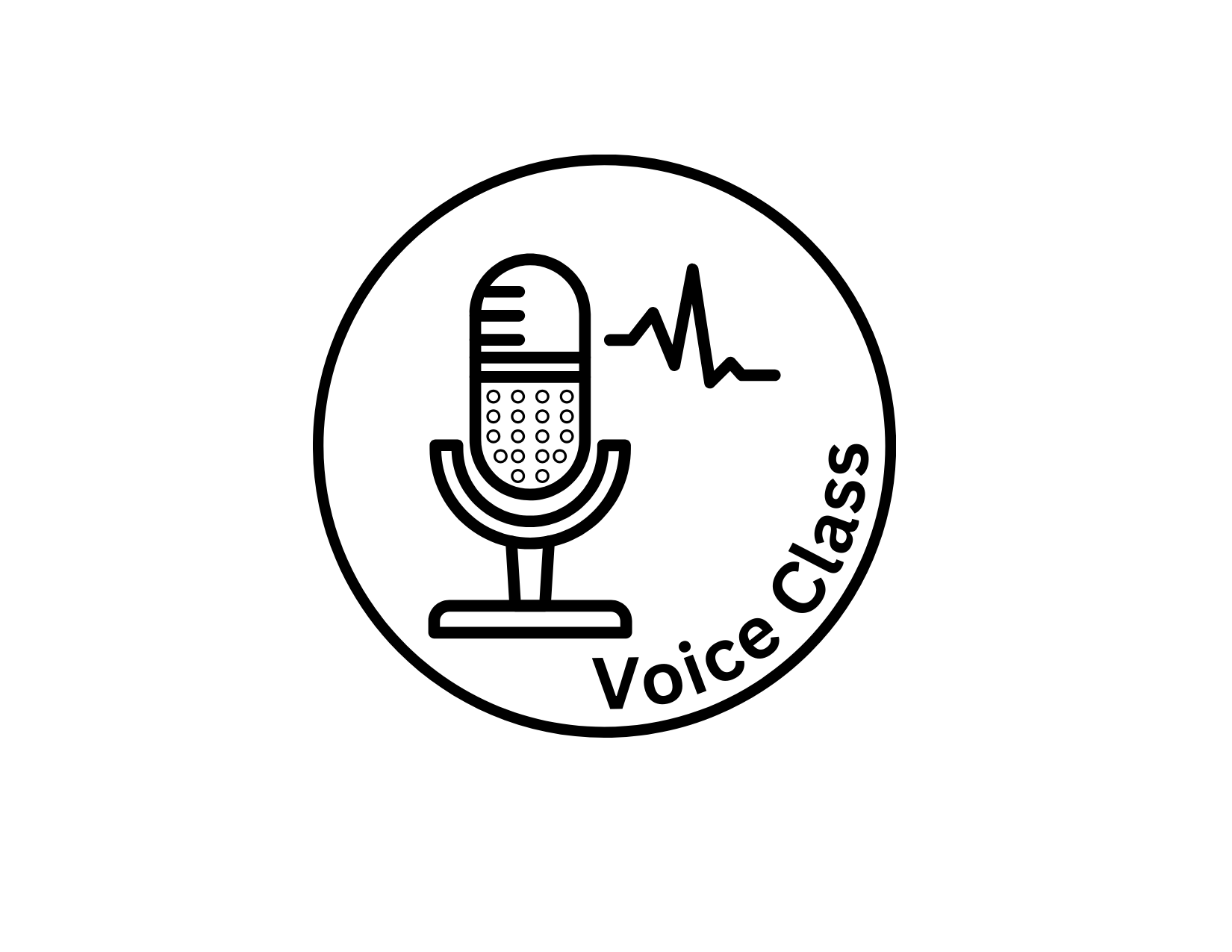 Logo featuring a microphone, a heartbeat line, and the text 'Voice Class'.