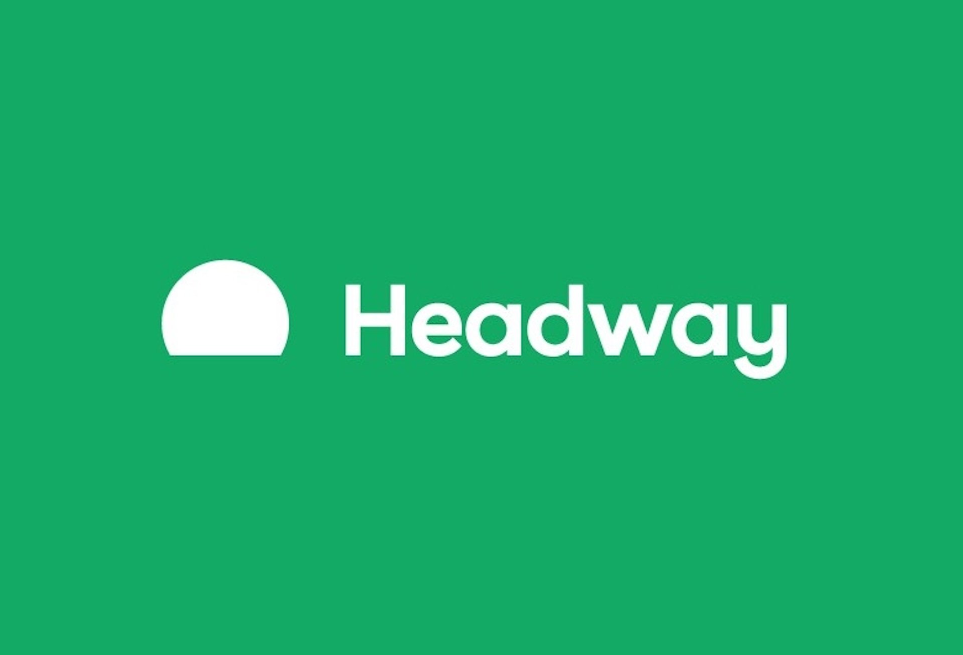 Green background with a white semicircular logo and the word 'Headway' in white text.