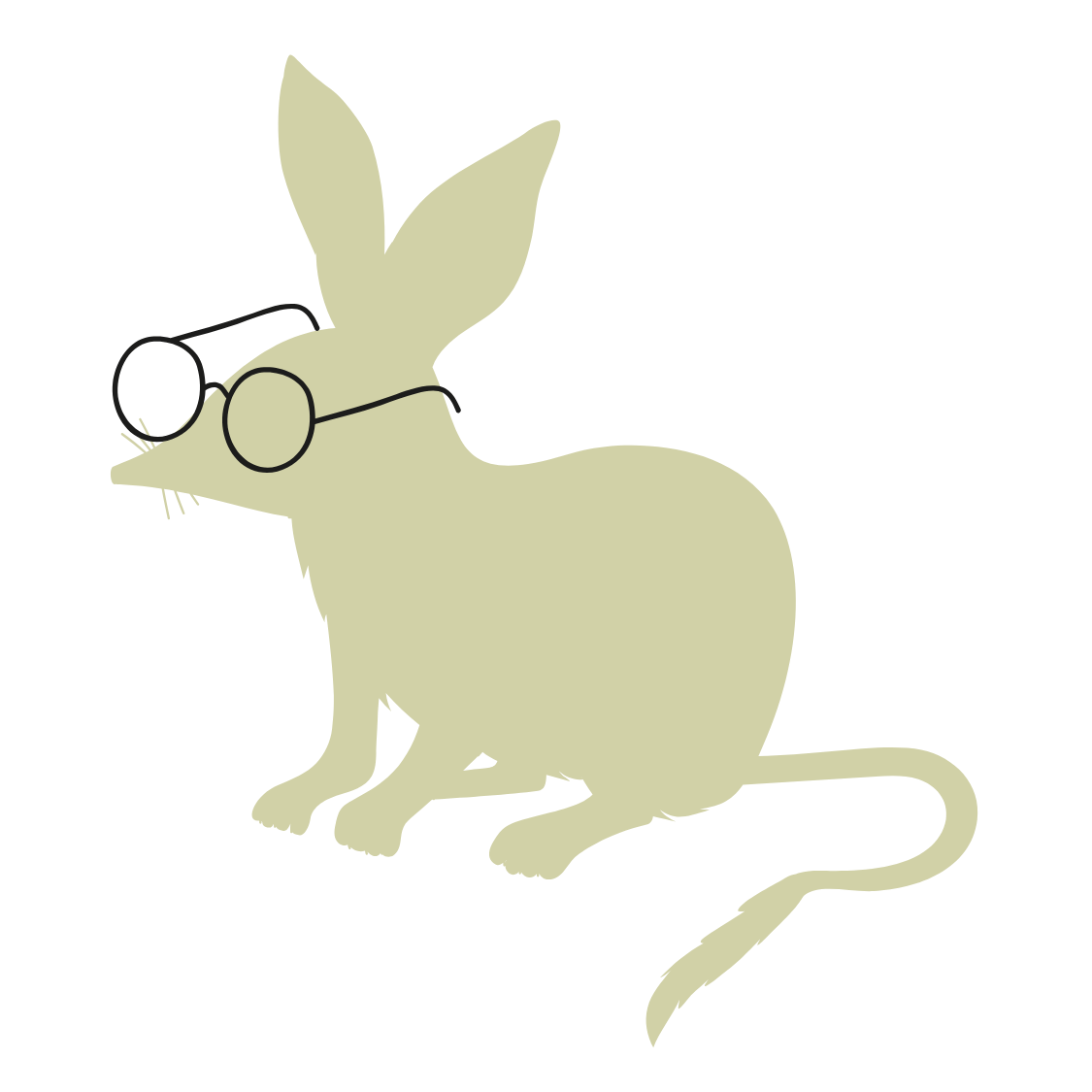 A cartoon mouse wearing glasses.