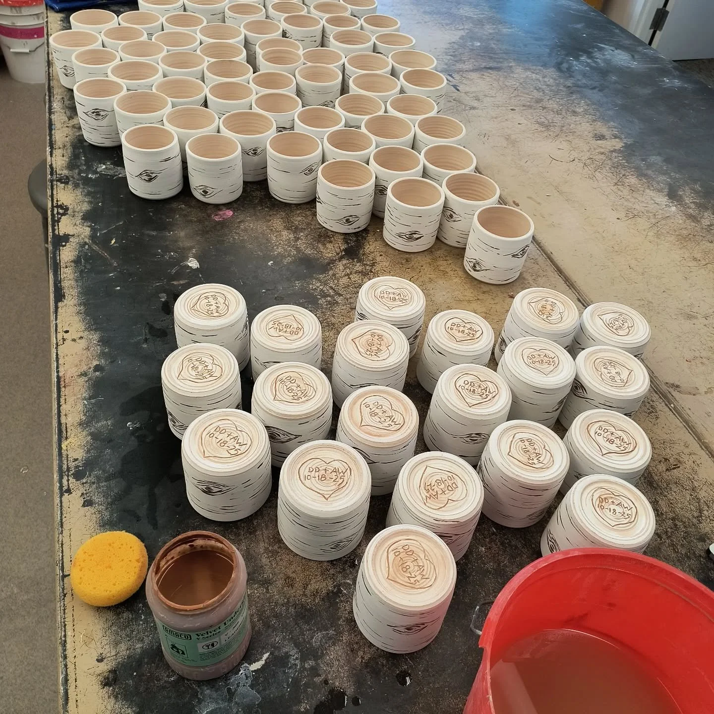 Today's to-do list! Working on an awesome couples wedding favors. Can't wait to get these in the kiln. 
#nutmegempire #potterylife #potteryartist #weddingfavors #ceramics #cups #productionpottery