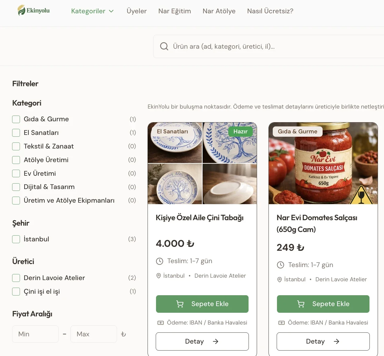 Atölyenizi ve satışınızı tek yerden yönetin; ürünlerinizi komisyonsuz şekilde doğrudan müşteriye ulaştırın.