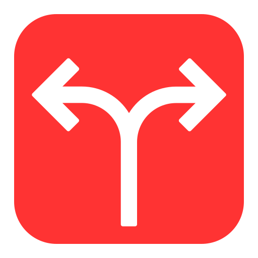 Road sign indicating options to go left, straight, or right.