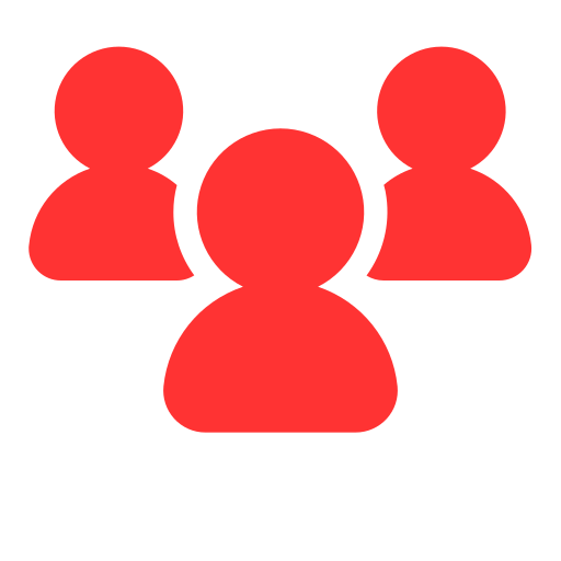 Icon of four red user profiles arranged in a triangle, with one in the center and three behind it.